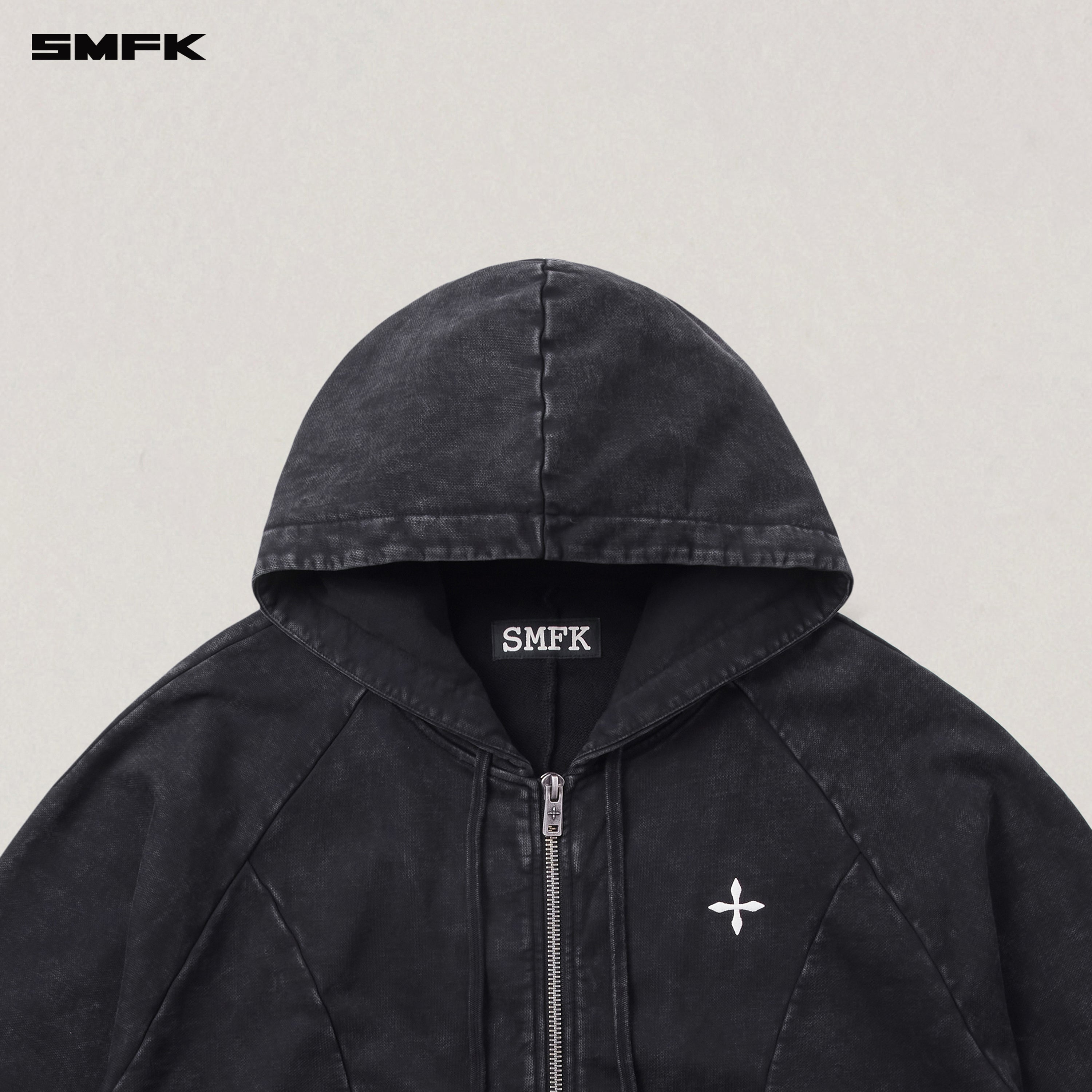 VINTAGE-SAVAGE LOOSE SPORTS ZIP HOODIE/FADE DYE WILD BLACK