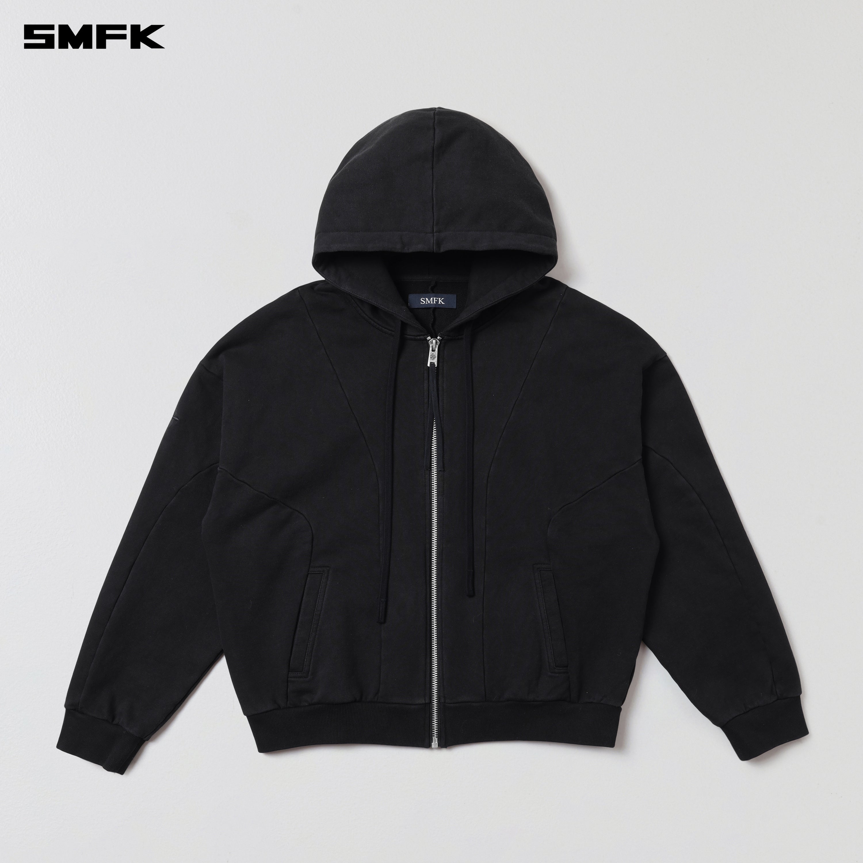 VINTAGE MUSE LOOSE ZIPPER SPORTS HOODIE/COTTON VANISH BLACK