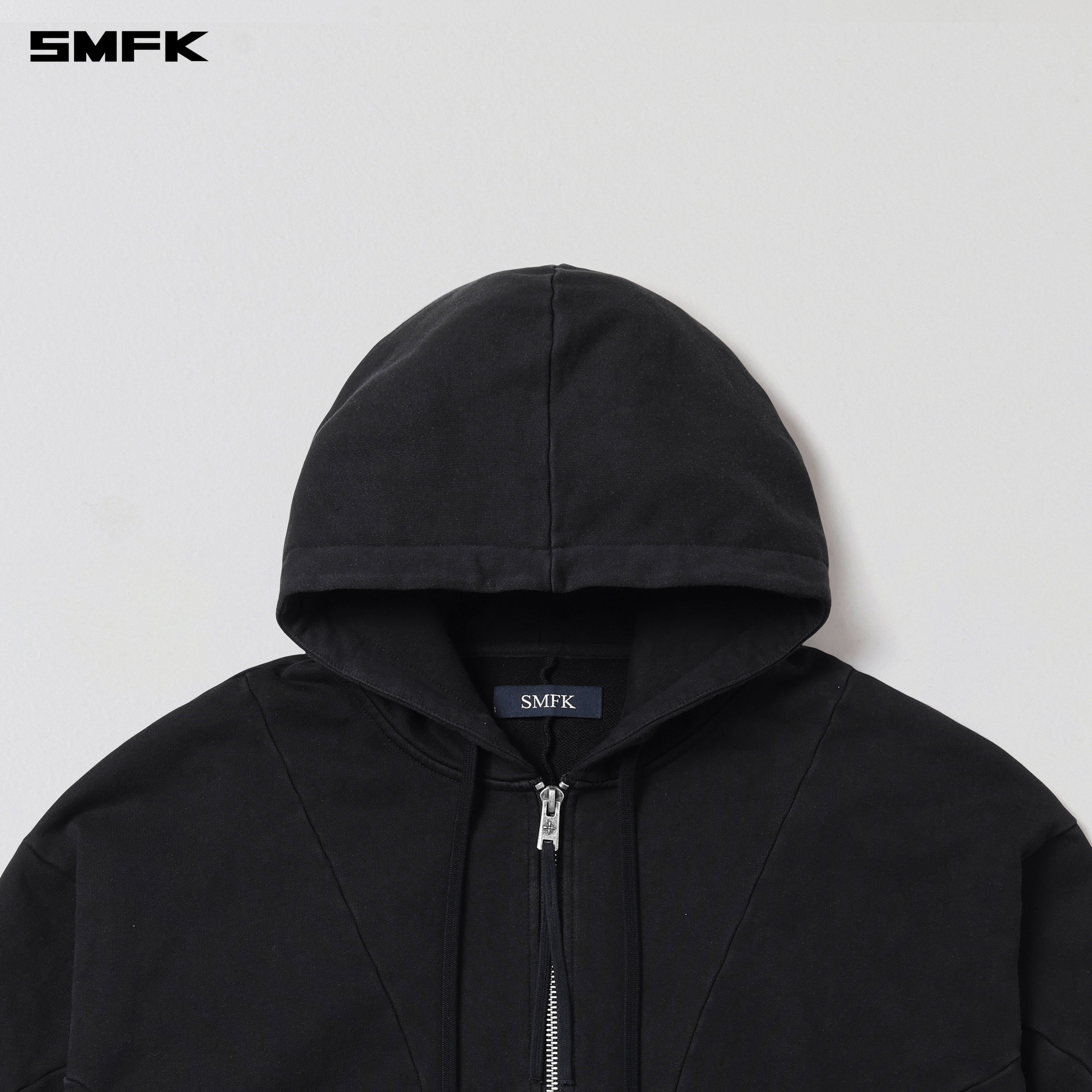 VINTAGE MUSE LOOSE ZIPPER SPORTS HOODIE/COTTON VANISH BLACK