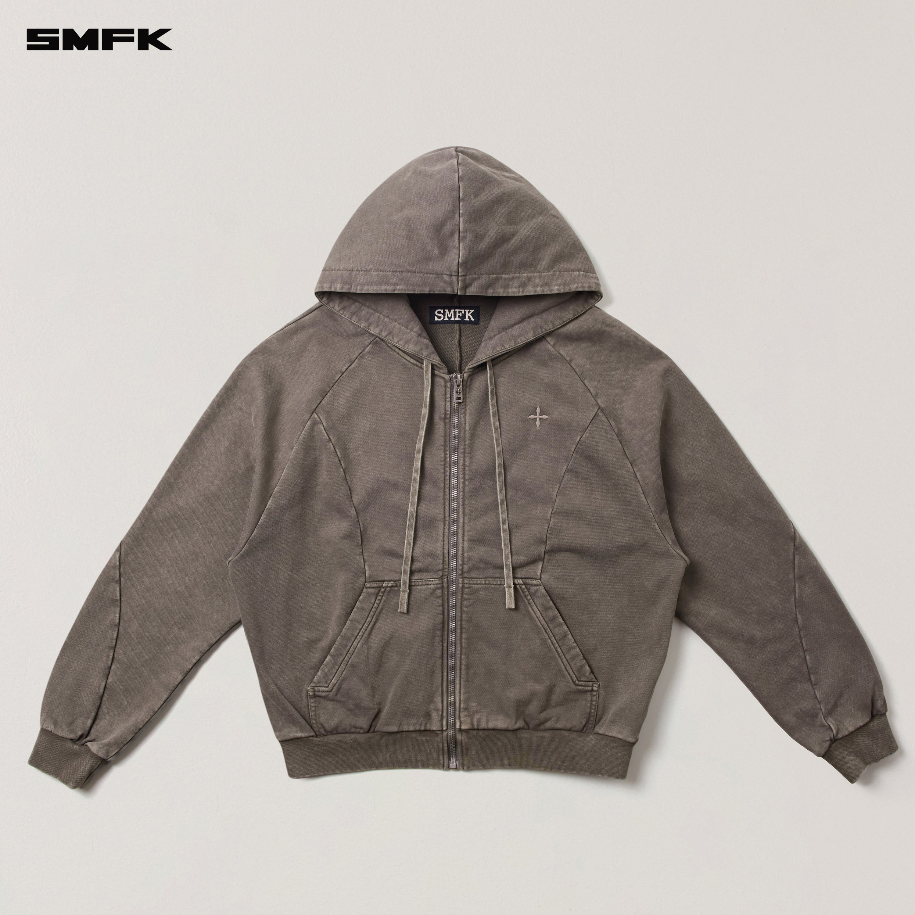 VINTAGE-SAVAGE LOOSE SPORTS ZIP HOODIE/FADE DYE WILD BROWN