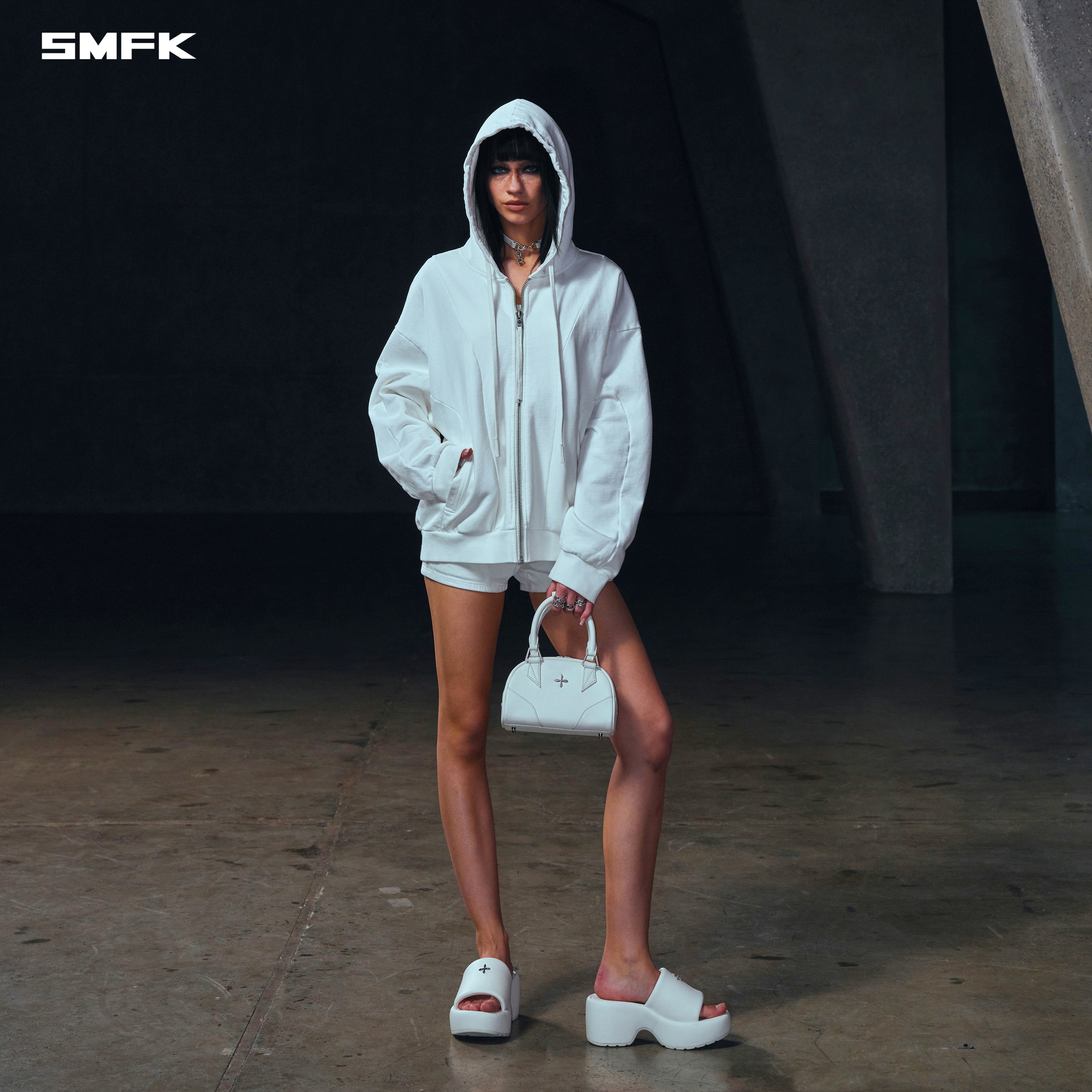 VINTAGE MUSE LOOSE ZIPPER SPORTS HOODIE/COTTON CLOUD WHITE
