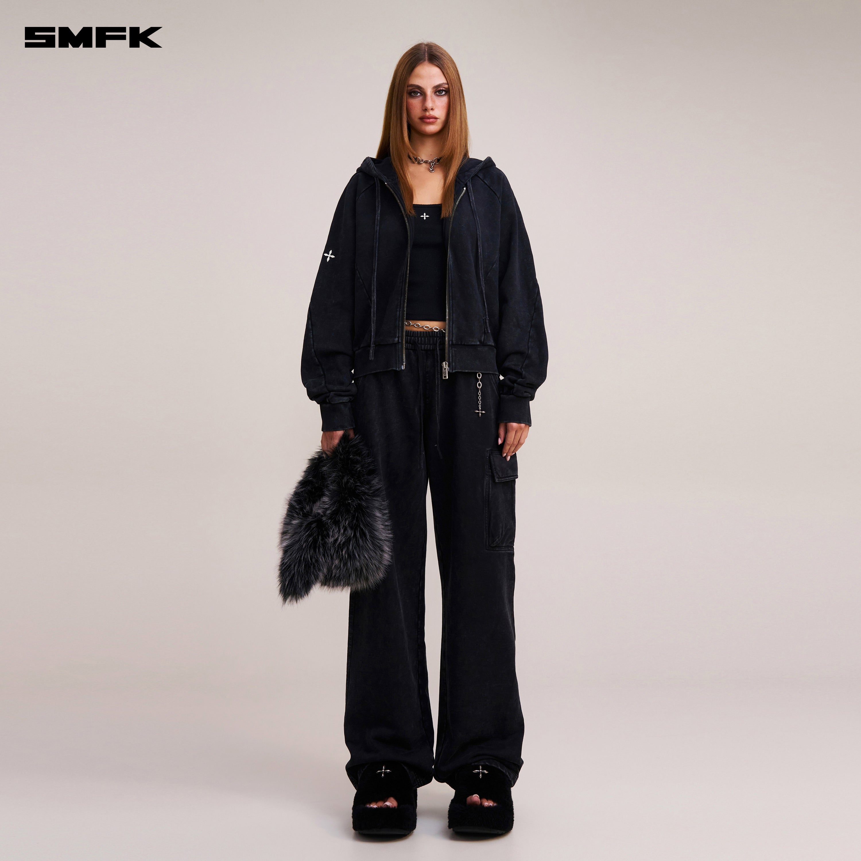 VINTAGE-SAVAGE SPORTS HOODIE/FADE DYE VANISH BLACK