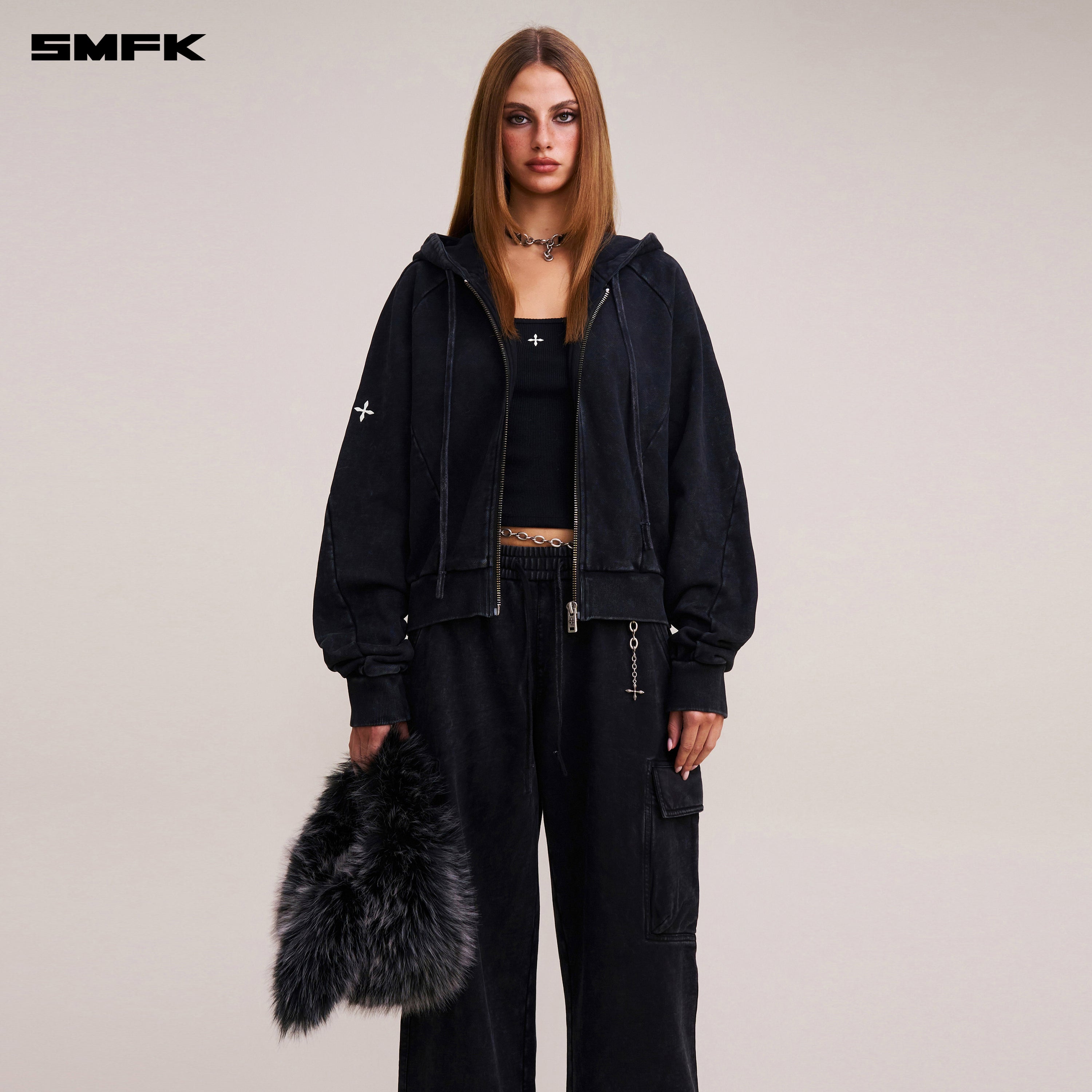 VINTAGE-SAVAGE SPORTS HOODIE/FADE DYE VANISH BLACK