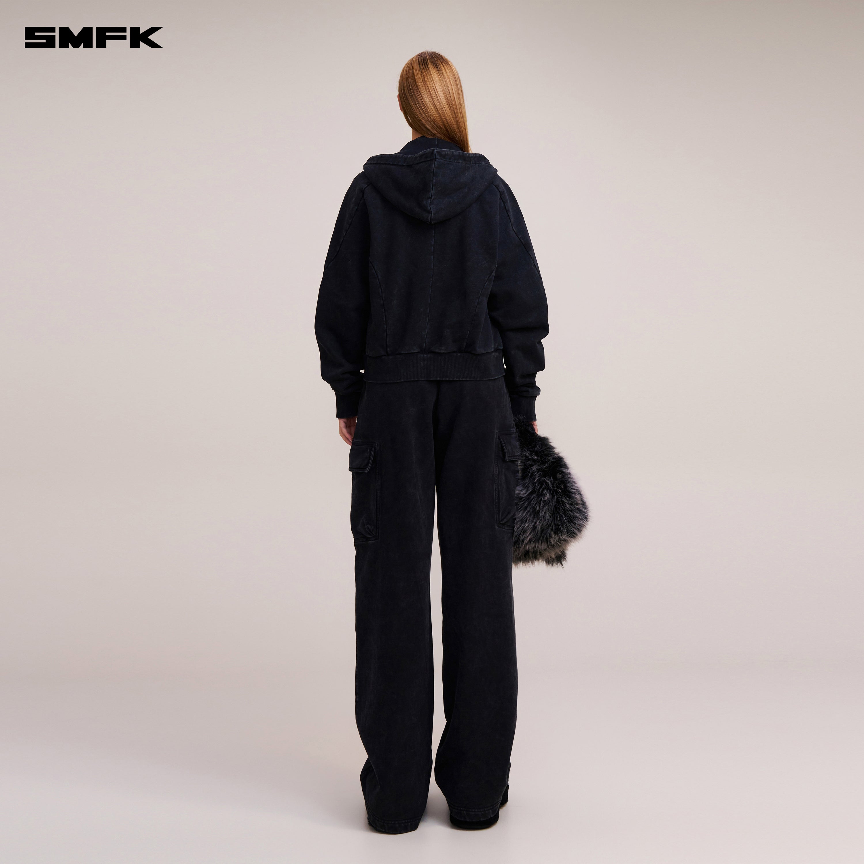 VINTAGE-SAVAGE SPORTS HOODIE/FADE DYE VANISH BLACK