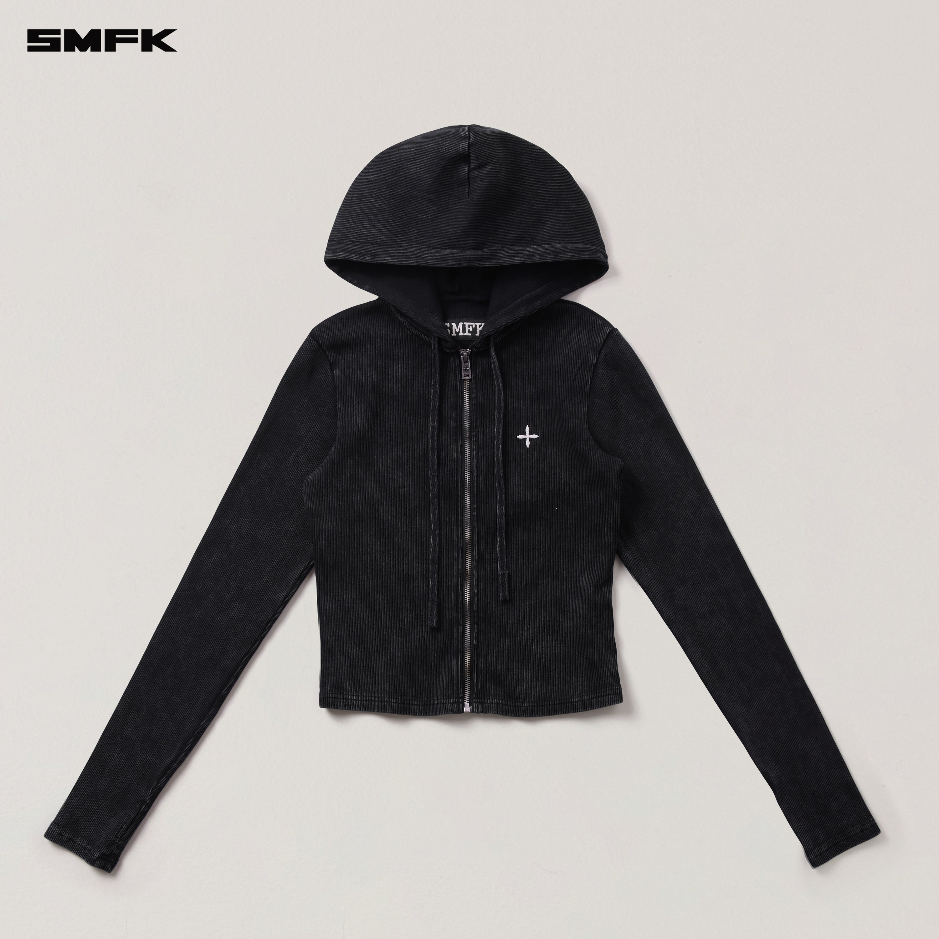 VINTAGE-SAVAGE SLIM SPORTS ZIP HOODIE/FADE DYE VANISH BLACK