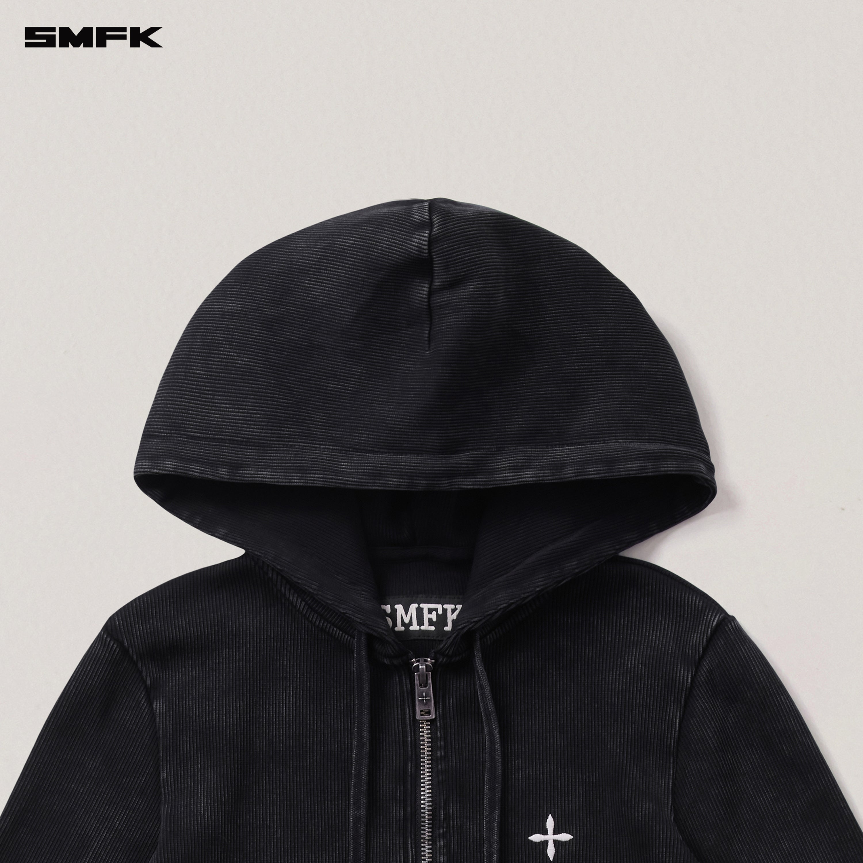 VINTAGE-SAVAGE SLIM SPORTS ZIP HOODIE/FADE DYE VANISH BLACK
