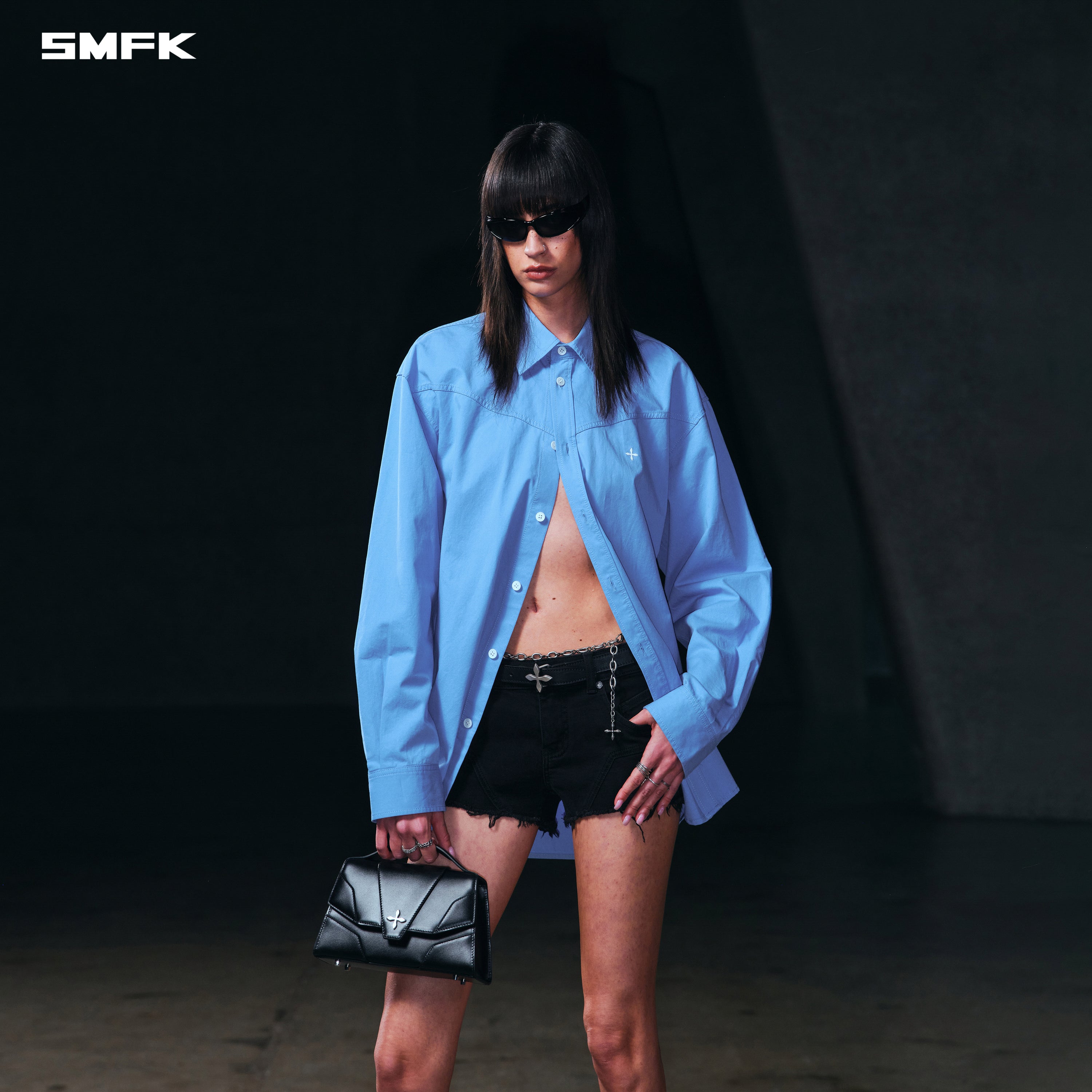 COMPASS BADGE CARGO SHIRT/COTTON FANTASY BLUE