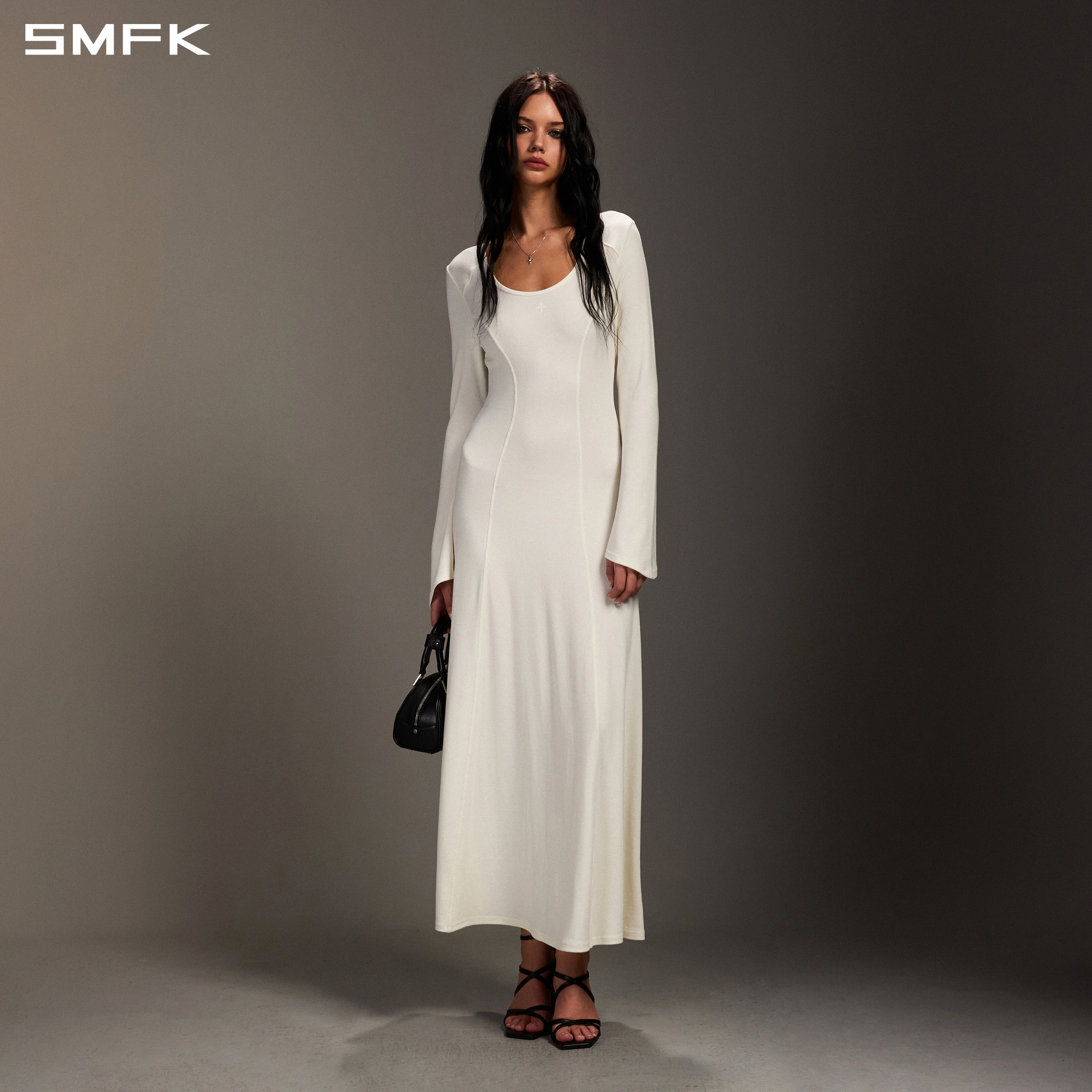 MYTH ORIGIN LONG DRESS/ACETATE+VISCOSE+ACRYLIC+SPANDEX+WOOL CLOUD WHITE