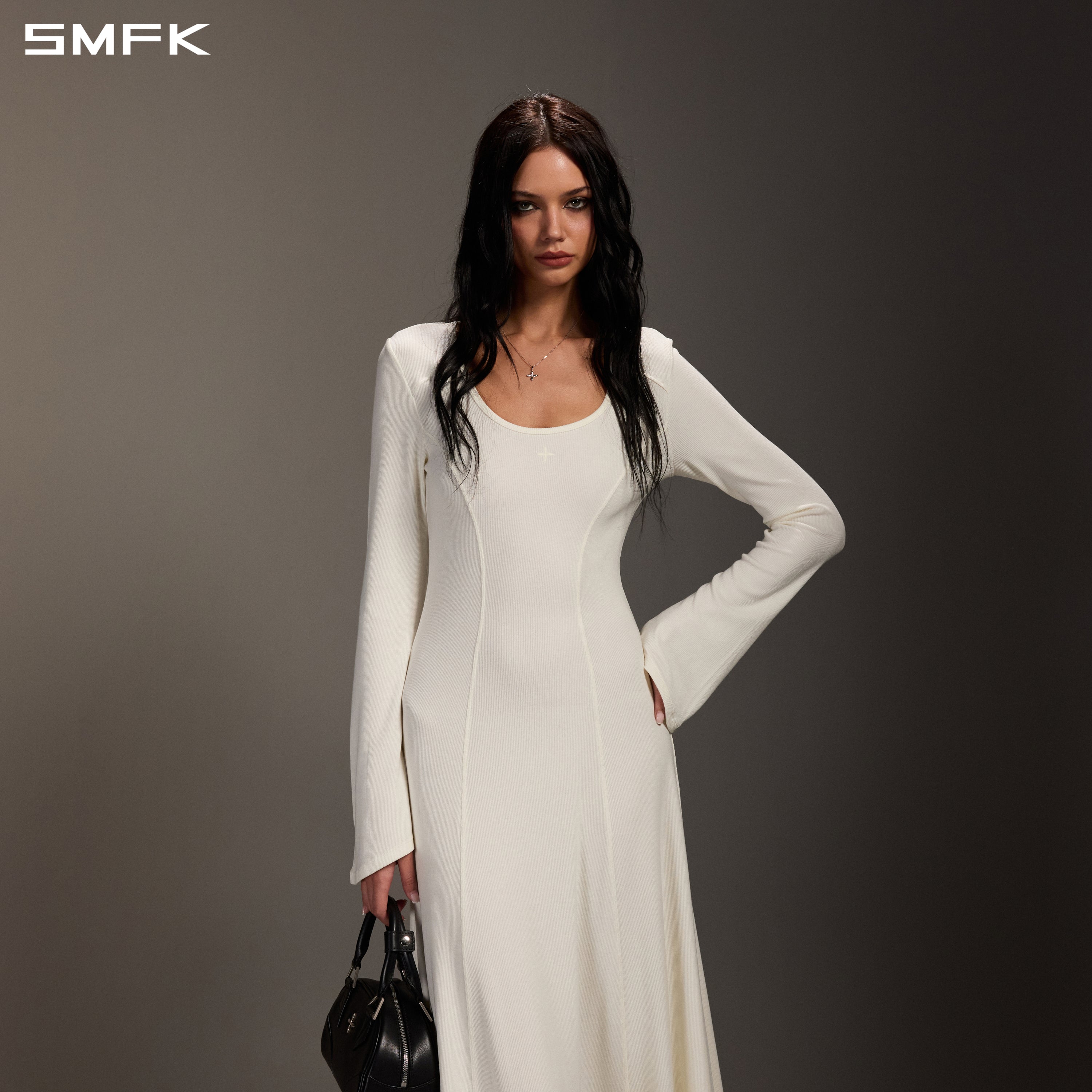 MYTH ORIGIN LONG DRESS/ACETATE+VISCOSE+ACRYLIC+SPANDEX+WOOL CLOUD WHITE