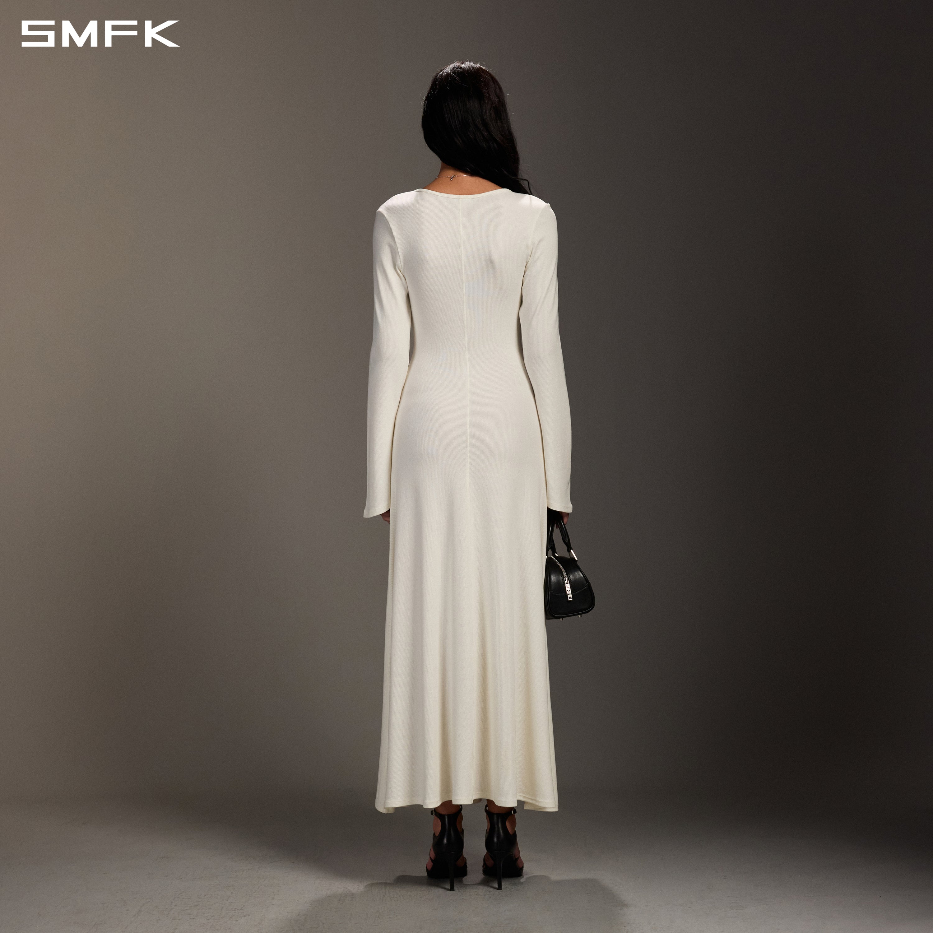 MYTH ORIGIN LONG DRESS/ACETATE+VISCOSE+ACRYLIC+SPANDEX+WOOL CLOUD WHITE