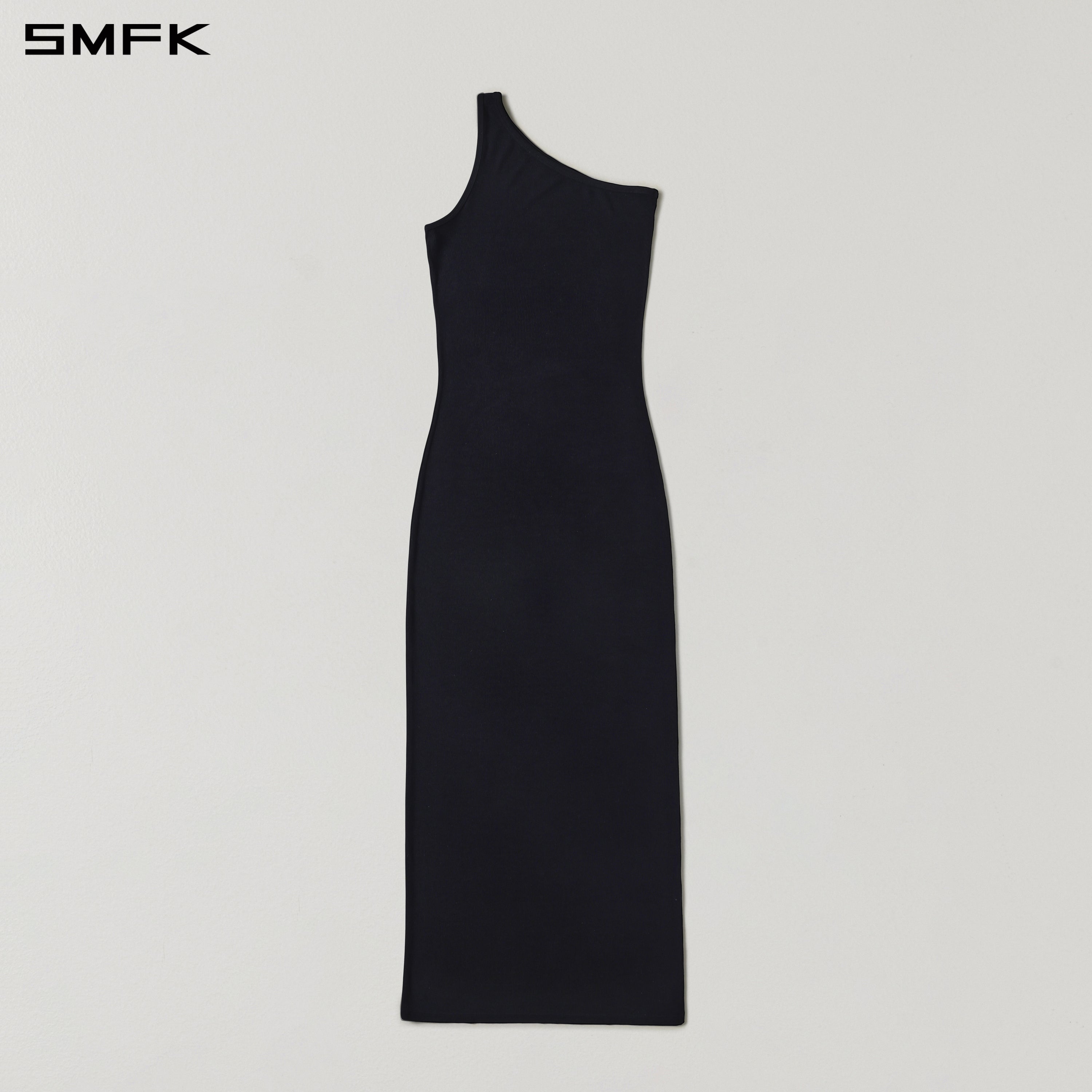 MYTH ORIGIN ONE-SIDE LONG DRESS/ACETATE+VISCOSE+ACRYLIC+SPANDEX+WOOL WILD BLACK