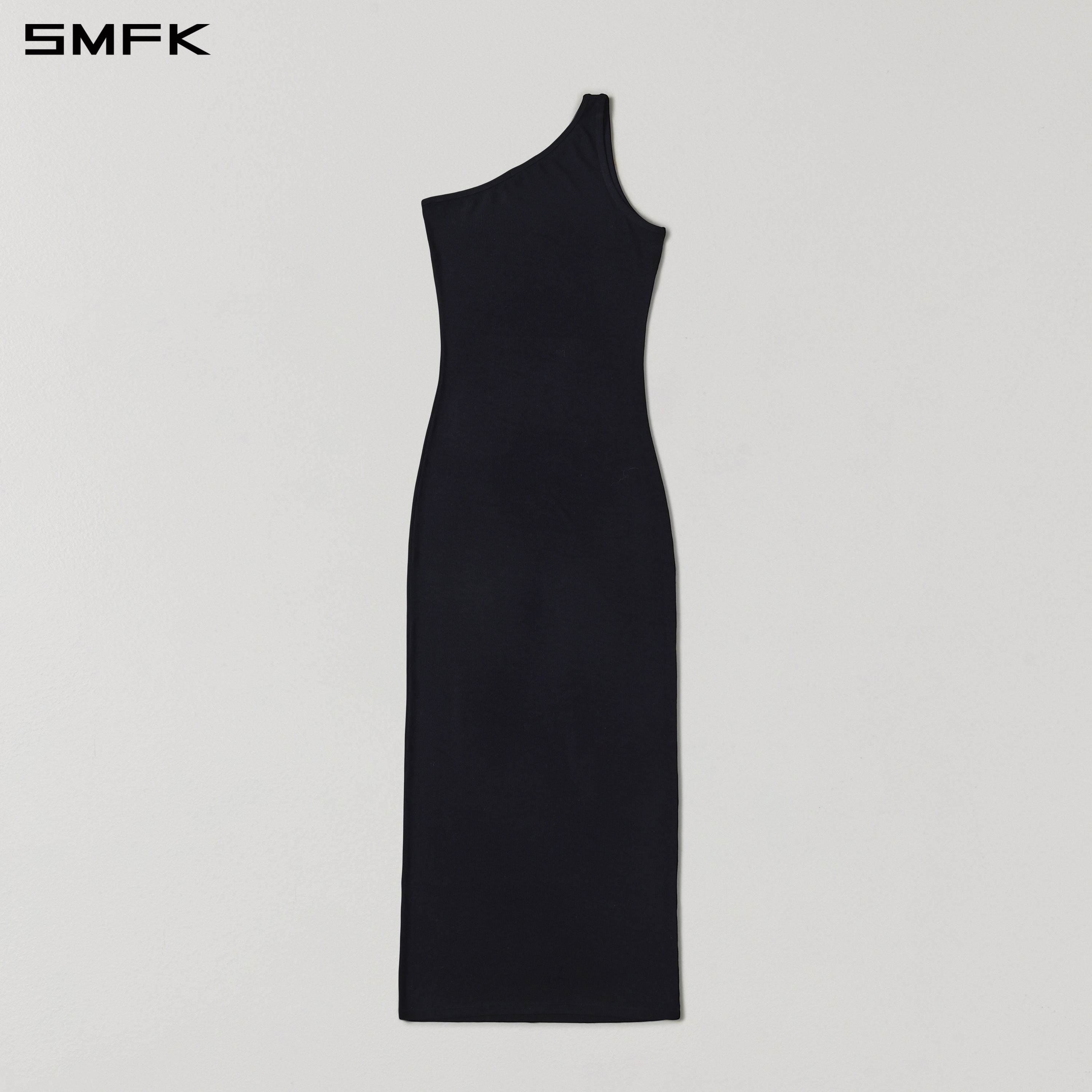 MYTH ORIGIN ONE-SIDE LONG DRESS/ACETATE+VISCOSE+ACRYLIC+SPANDEX+WOOL WILD BLACK
