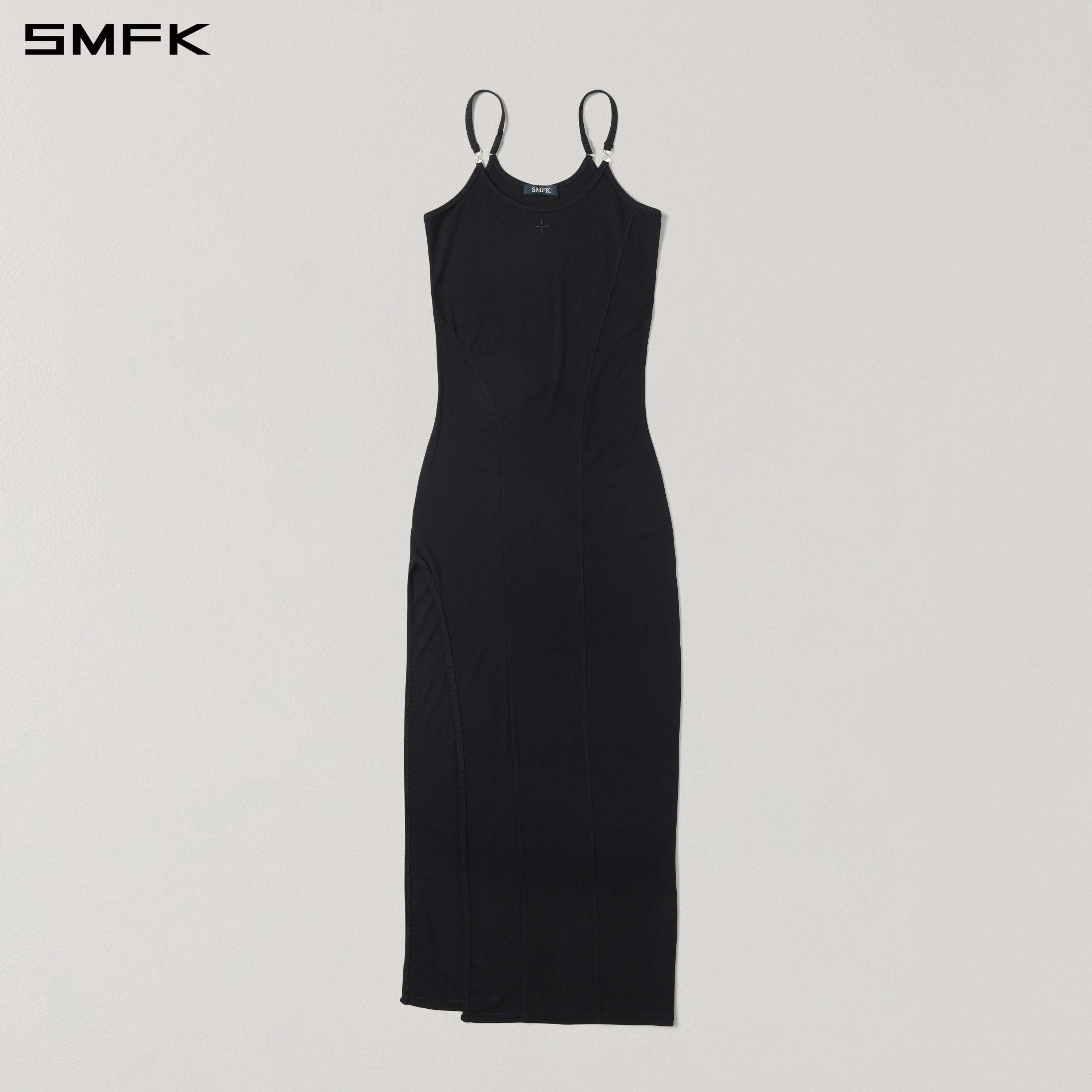 MYTH AEOLUS SLIT DRESS/REGENERATED CELLULOSE FIBER+ACETATE+SPANDEX WILD BLACK