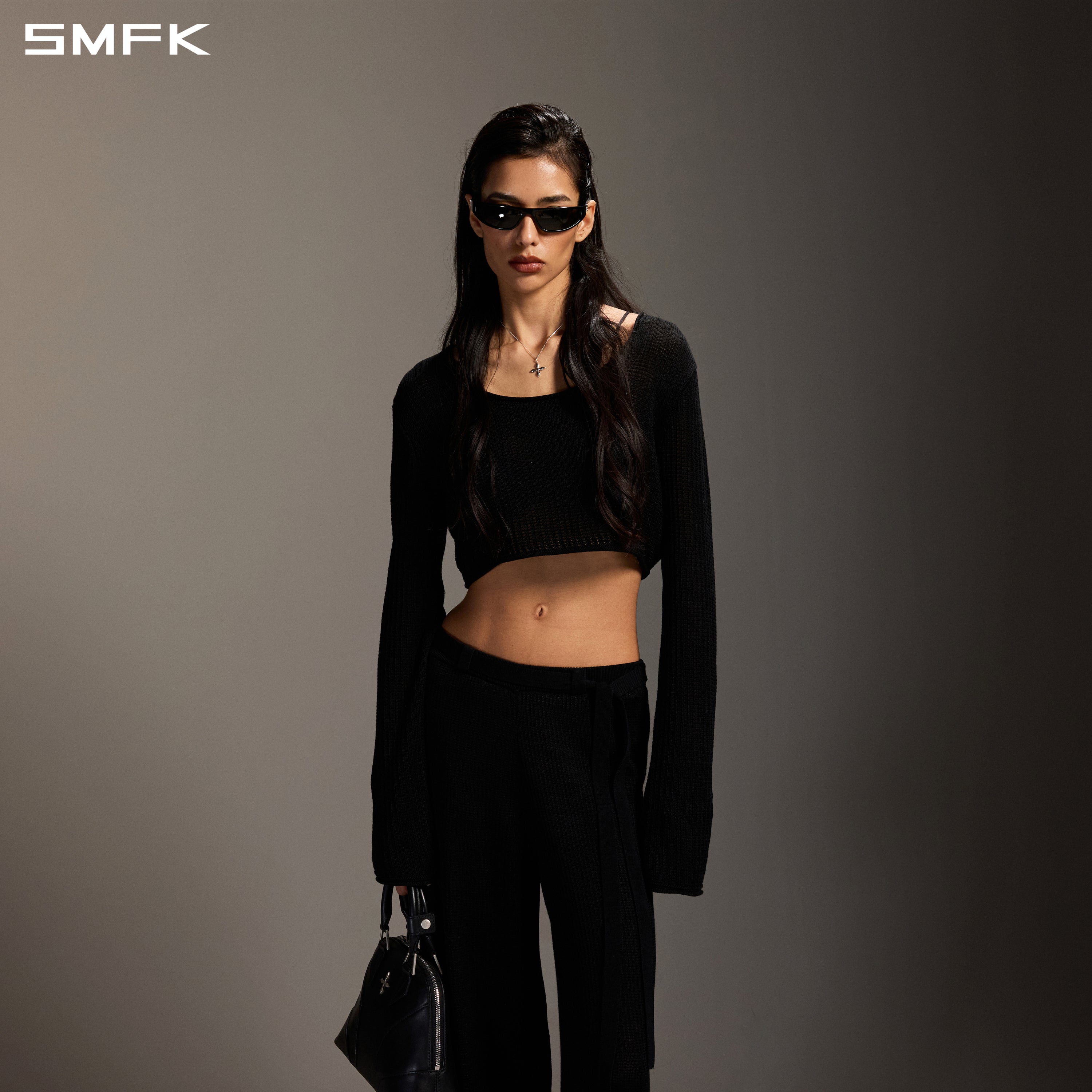 MYTH SEER CHAIN SHORT KNIT PULLOVER/TENCEL+SILK WILD BLACK