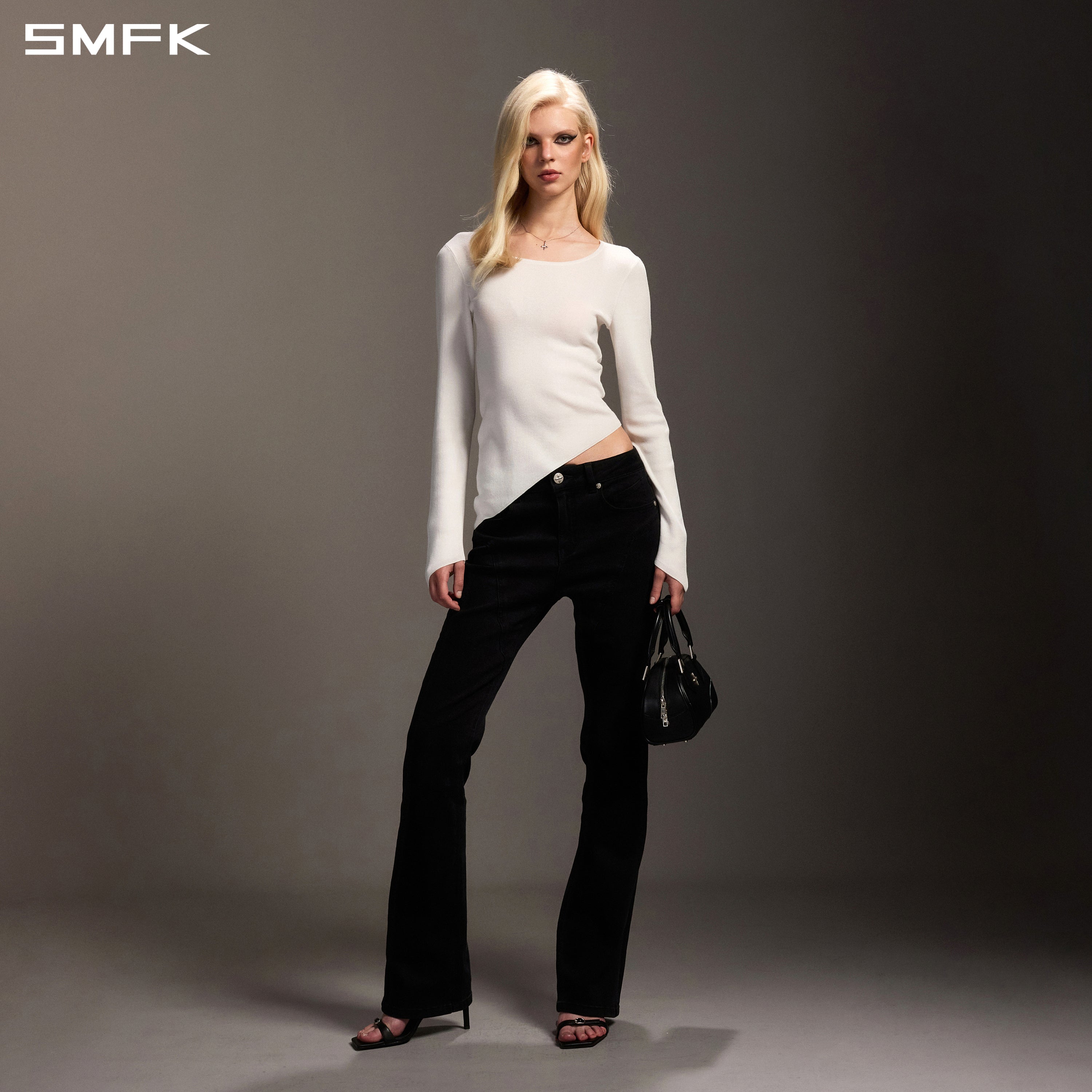 MYTH AEOLUS ASYMMETRY SLIM KNIT PULLOVER/TENCEL+SILK CLOUD WHITE