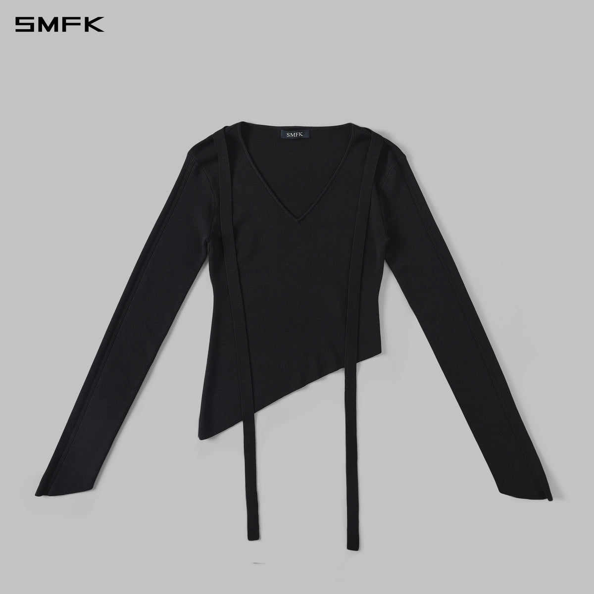 MYTH AEOLUS ASYMMETRY SLIM KNIT PULLOVER/SILK+LENZING TENCEL+COTTON WILD BLACK