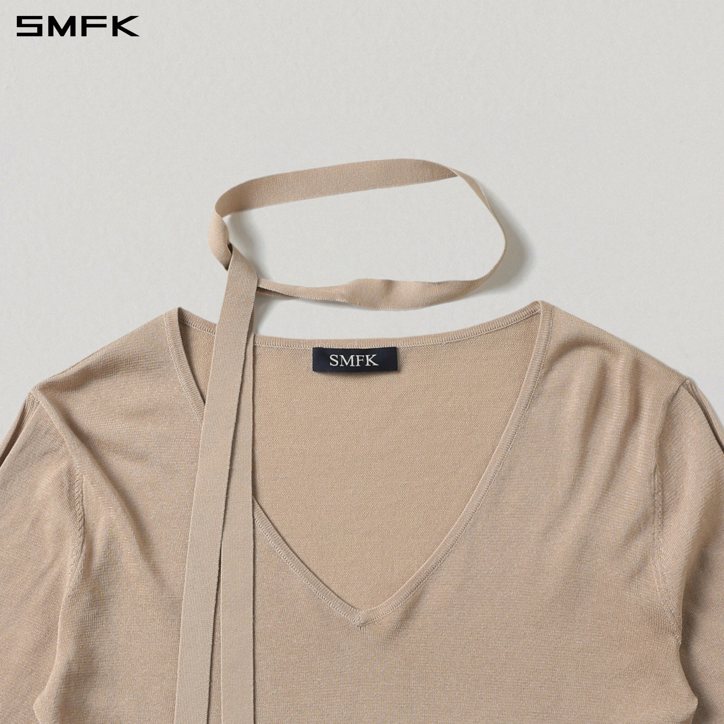 MYTH SIREN ROVE V-NECK SLIM KNIT PULLOVER/ACETATE+COTTON FRESH SKIN