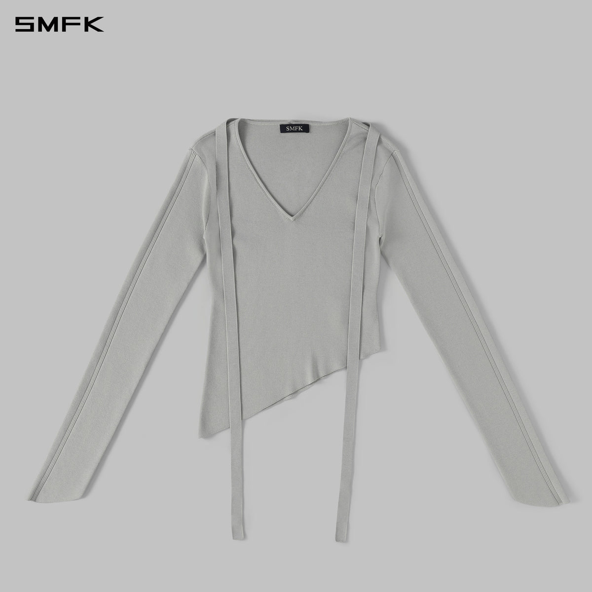 MYTH AEOLUS ASYMMETRY SLIM KNIT PULLOVER/SILK+LENZING TENCEL+COTTON GLACIER GREY