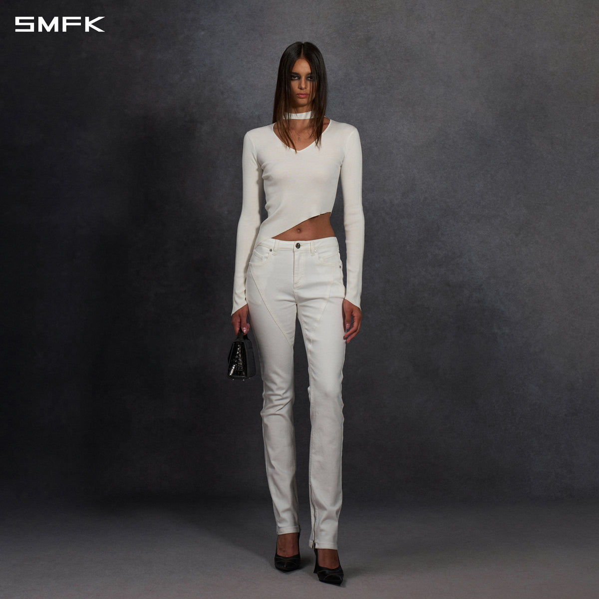 MYTH AEOLUS ASYMMETRY SLIM KNIT PULLOVER/SILK+LENZING TENCEL+COTTON CLOUD WHITE