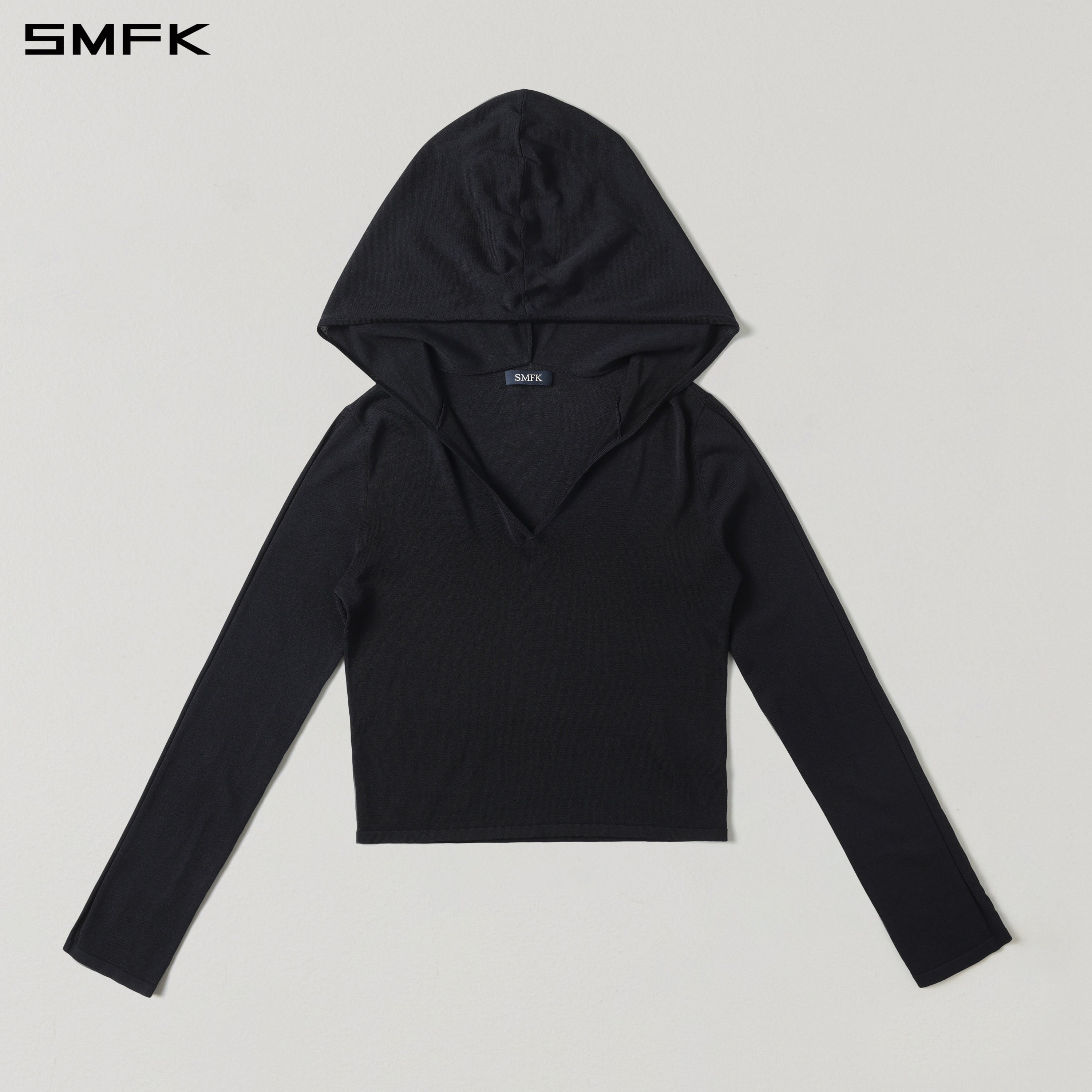 MYTH SIREN ROVE SLIM KNIT HOODIE/ACETATE+COTTON WILD BLACK