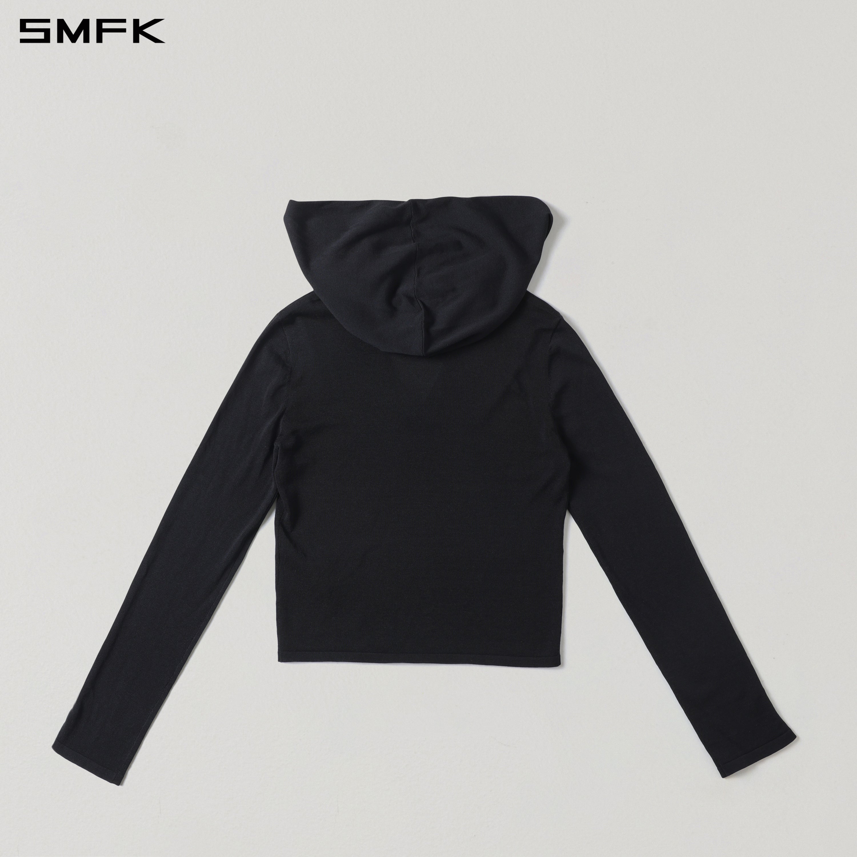MYTH SIREN ROVE SLIM KNIT HOODIE/ACETATE+COTTON WILD BLACK