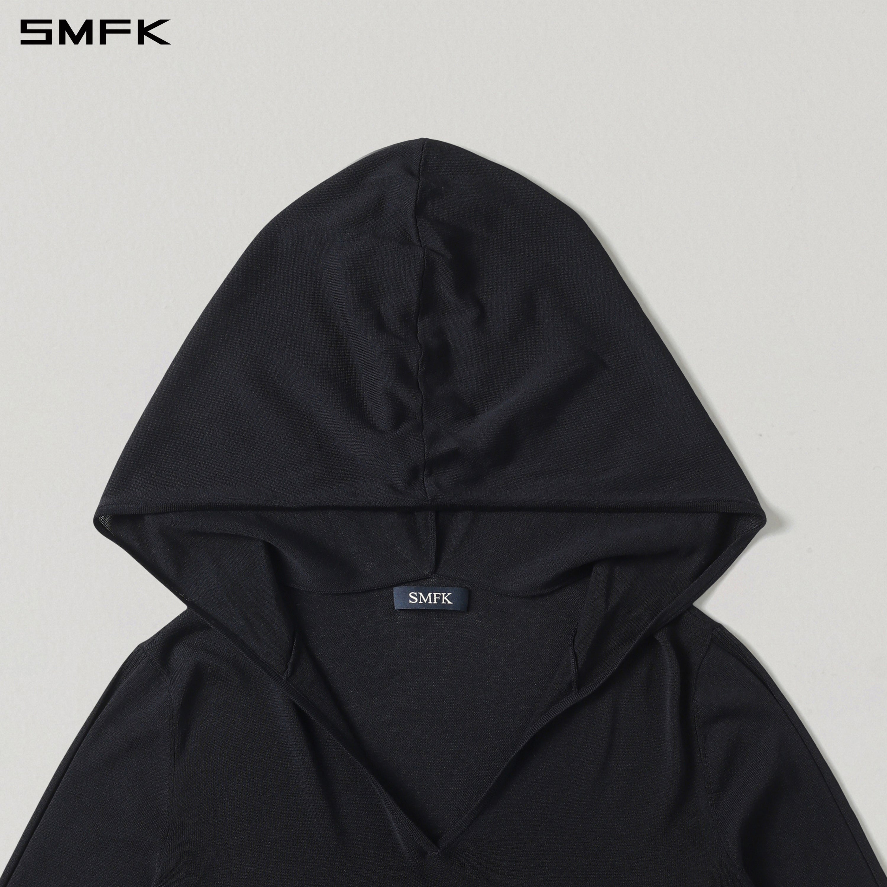 MYTH SIREN ROVE SLIM KNIT HOODIE/ACETATE+COTTON WILD BLACK