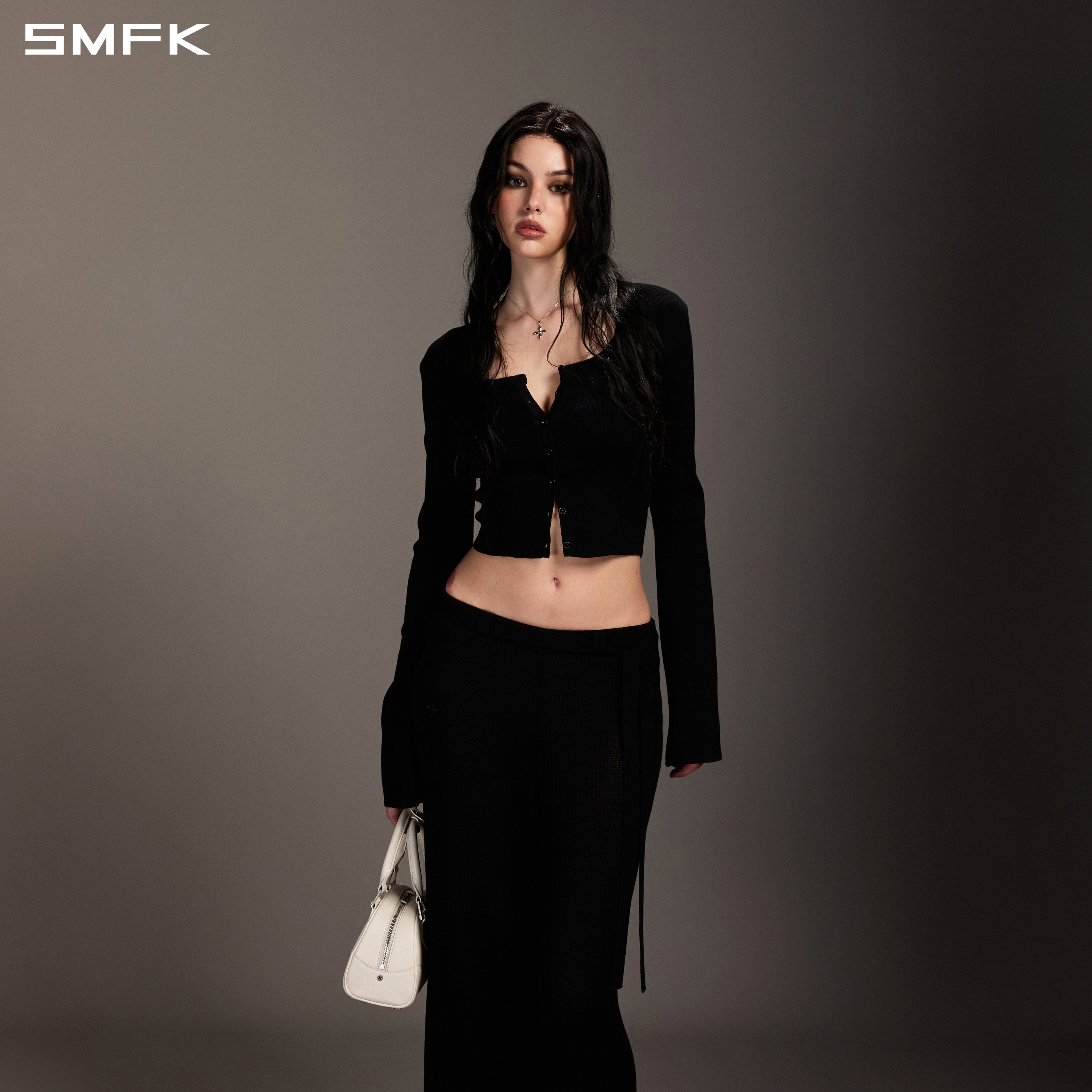 MYTH SEER SLIM KNIT CARDIGAN/TENCEL+SILK WILD BLACK