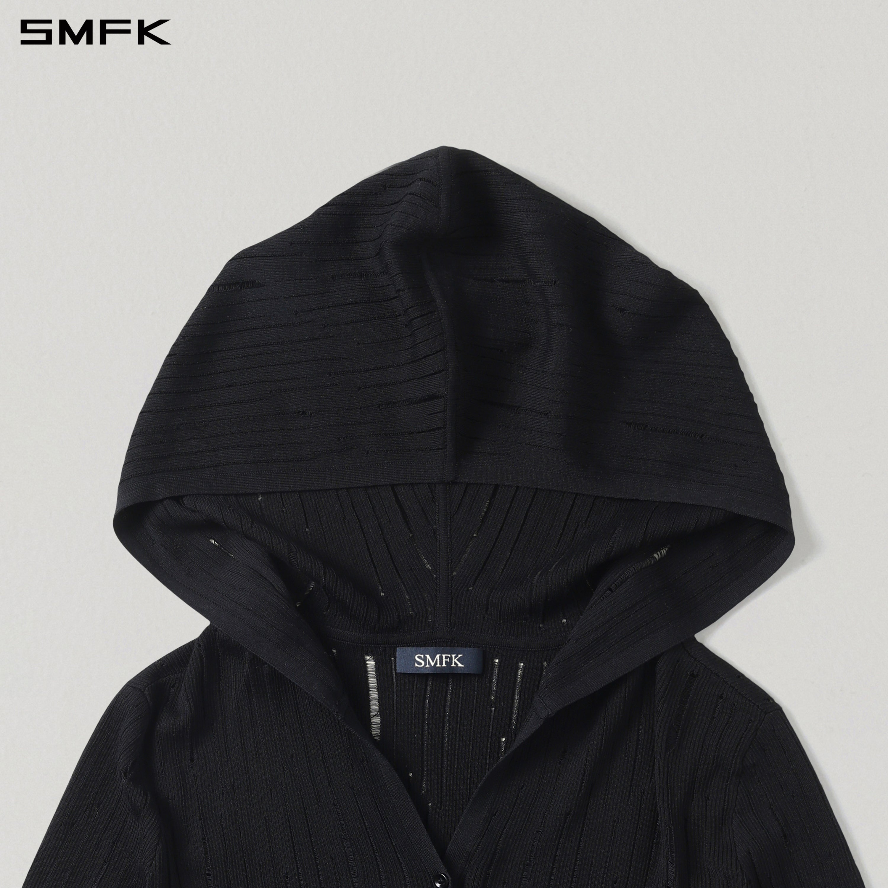 MIRAGE SIREN VISIONAL KNIT HOOD CARDIGAN/TENCEL+SILK WILD BLACK