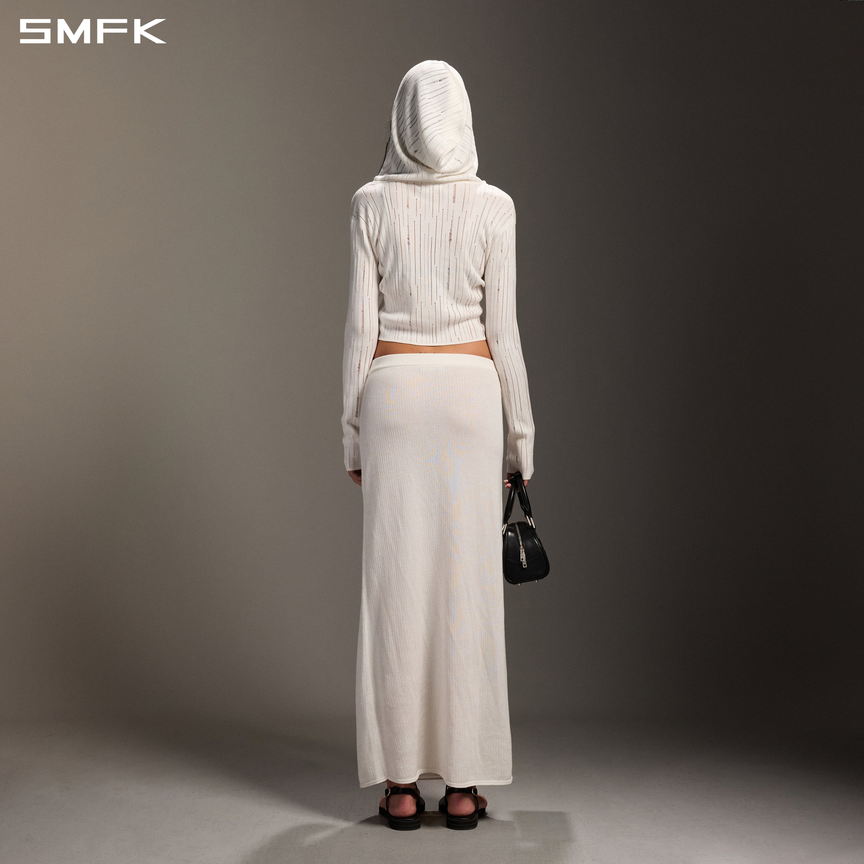 MIRAGE SIREN VISIONAL KNIT HOOD CARDIGAN/TENCEL+SILK CLOUD WHITE
