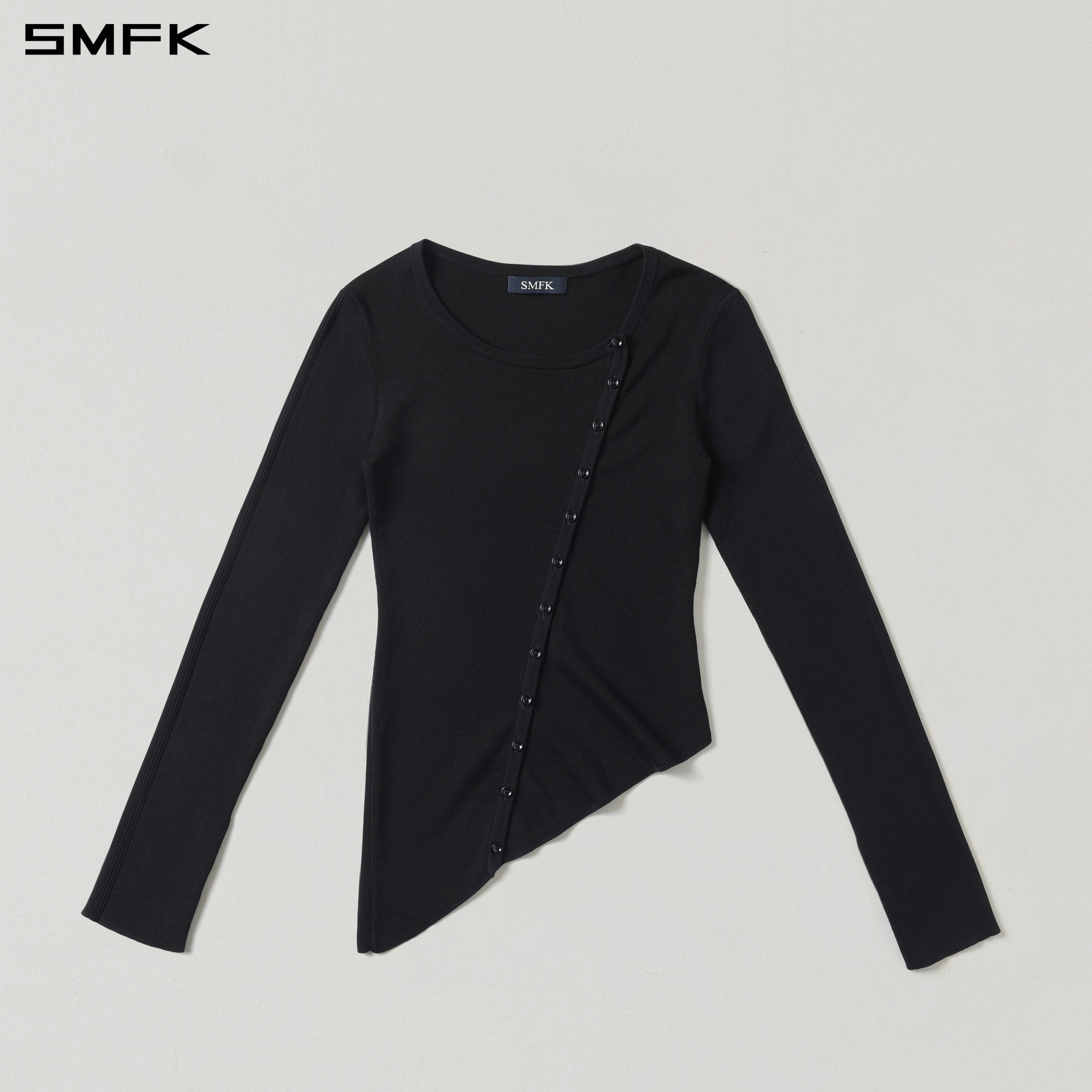 MYTH AEOLUS ASYMMETRY SLIM KNIT CARDIGAN/TENCEL+SILK WILD BLACK
