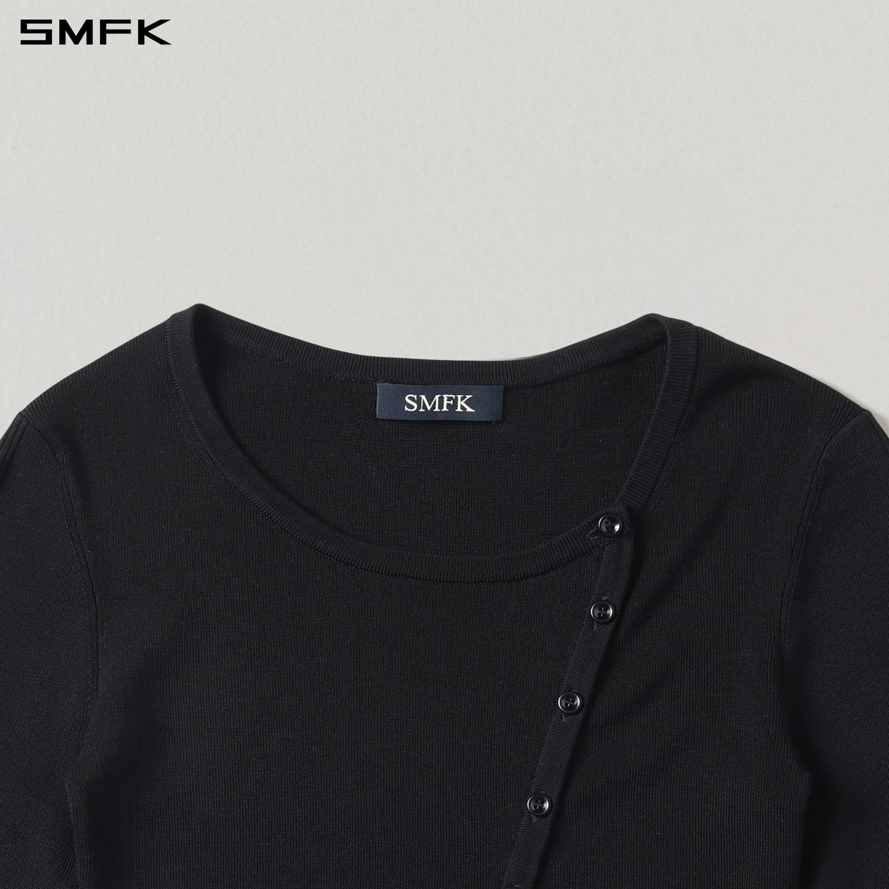MYTH AEOLUS ASYMMETRY SLIM KNIT CARDIGAN/TENCEL+SILK WILD BLACK