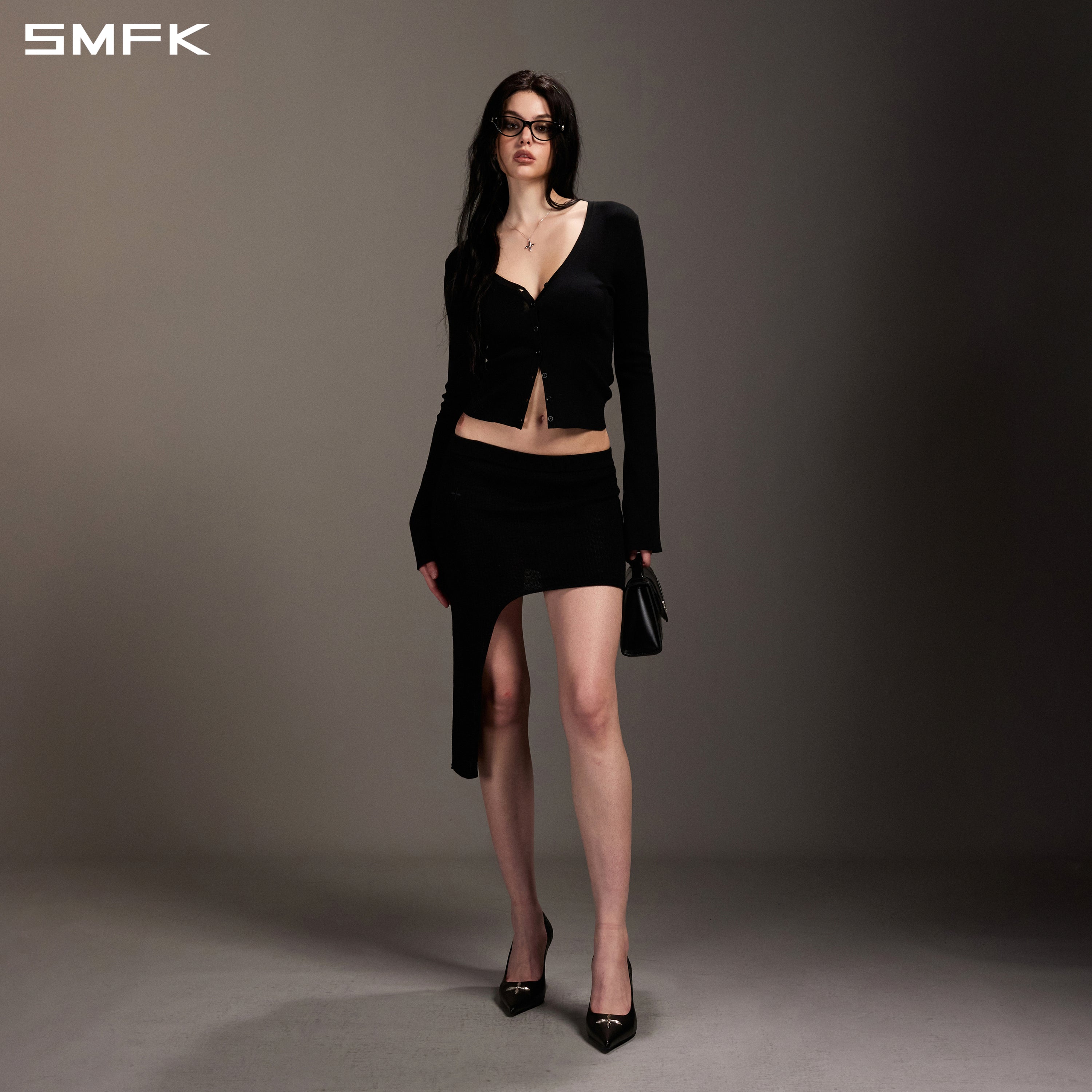 MYTH SIREN EVENING SLIM KNIT CARDIGAN/TENCEL+SILK WILD BLACK