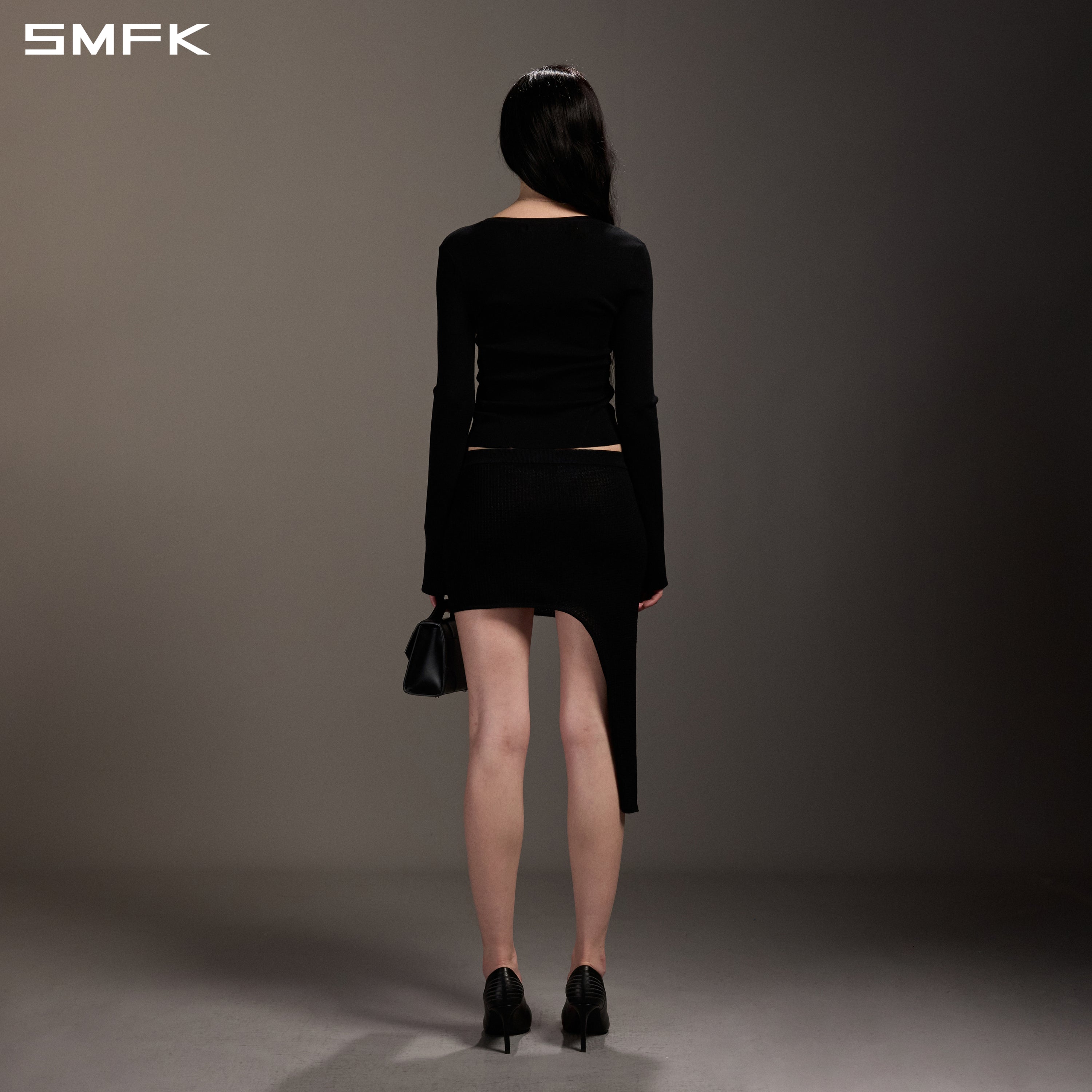 MYTH SIREN EVENING SLIM KNIT CARDIGAN/TENCEL+SILK WILD BLACK