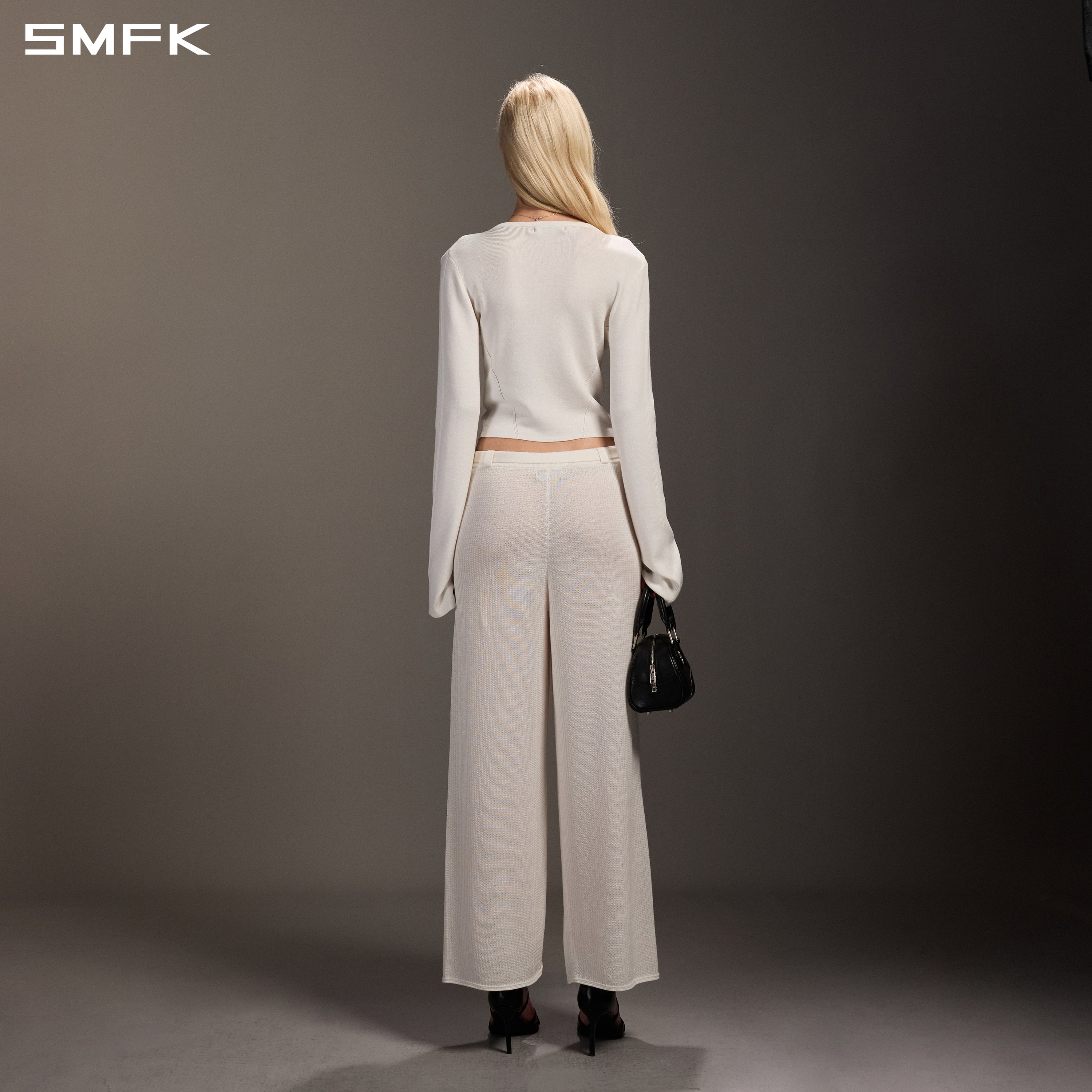 MYTH SIREN EVENING SLIM KNIT CARDIGAN/TENCEL+SILK CLOUD WHITE