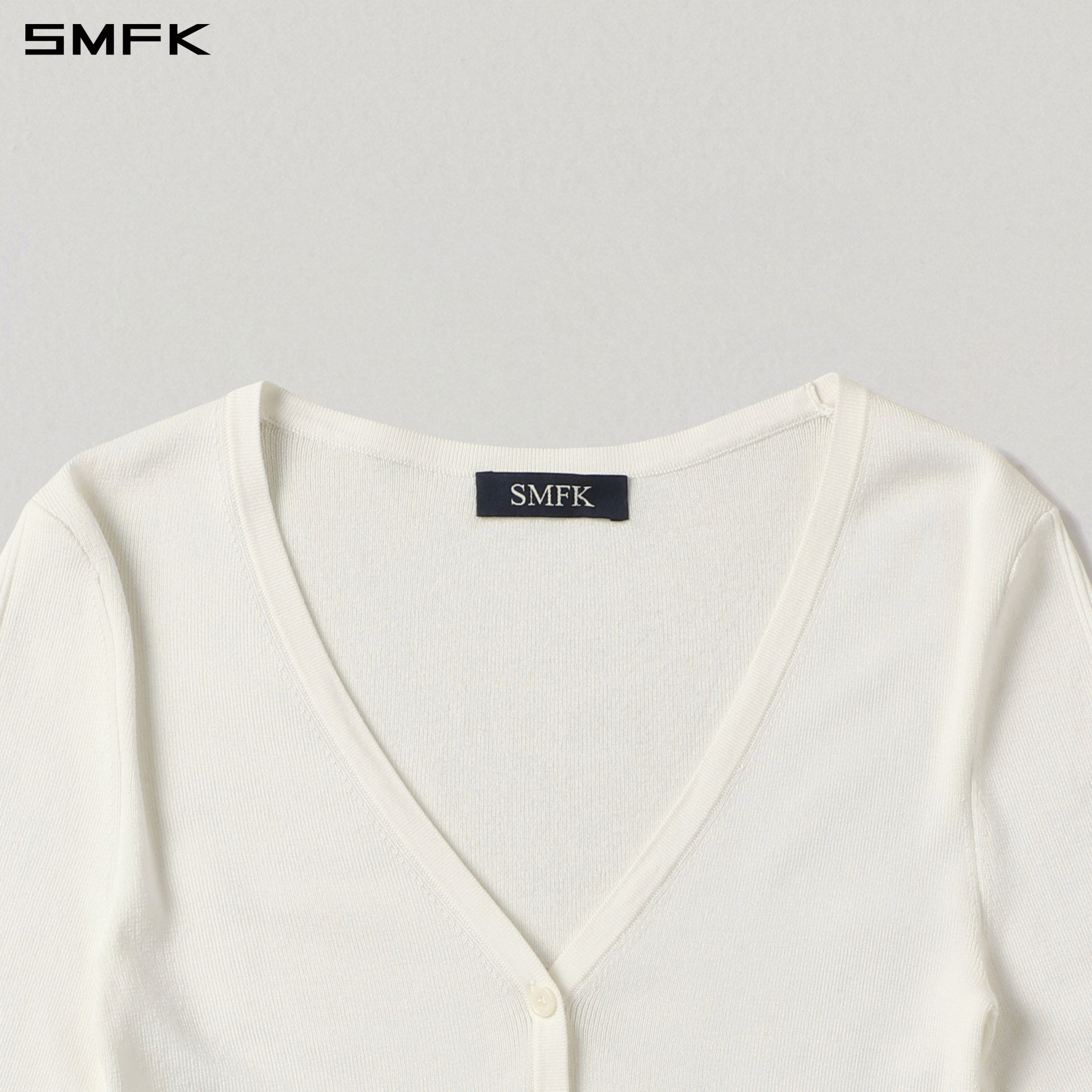 MYTH SIREN EVENING SLIM KNIT CARDIGAN/TENCEL+SILK CLOUD WHITE