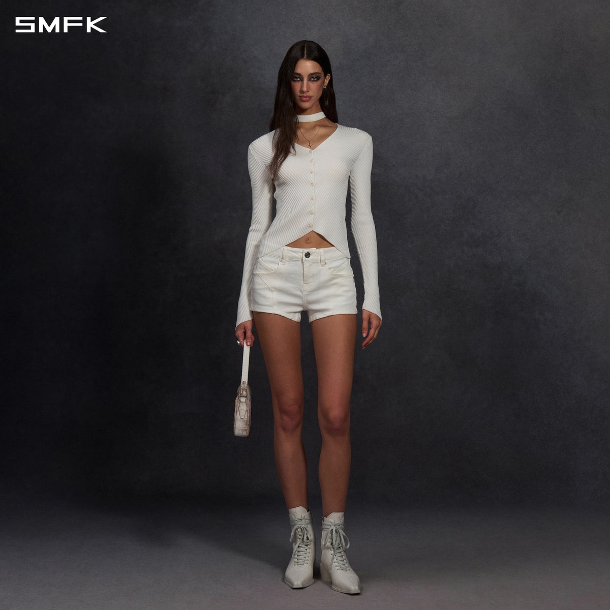MYTH AEOLUS SYMMETRY EVENING KNIT CARDIGAN/LENZING TENCEL+SILK CLOUD WHITE