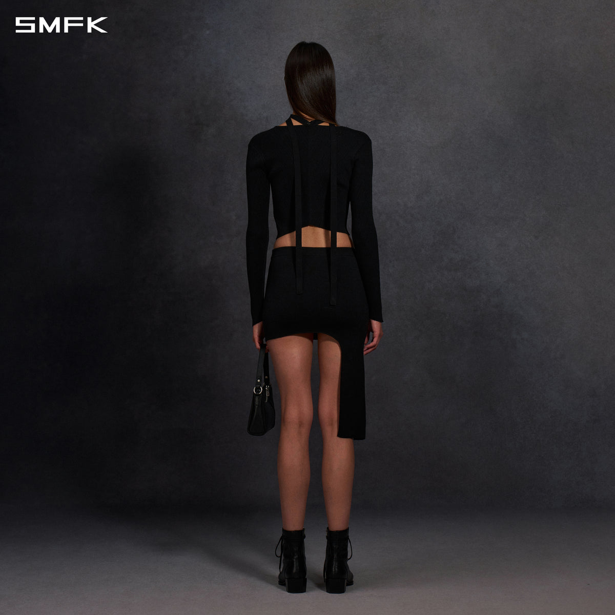 MYTH AEOLUS SYMMETRY EVENING KNIT CARDIGAN/LENZING TENCEL+SILK+COTTON WILD BLACK