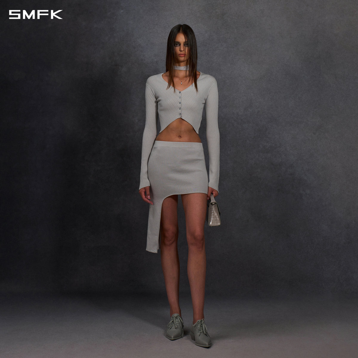 MYTH AEOLUS SYMMETRY EVENING KNIT CARDIGAN/LENZING TENCEL+SILK+COTTON GLACIER GREY