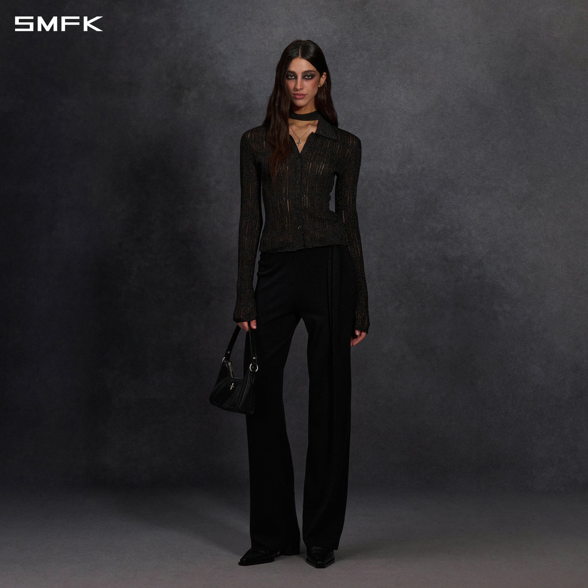 MYTH SIREN AURORA EVENING SLIM KNIT SHIRT/METALLIC YARN AURORA BLACK