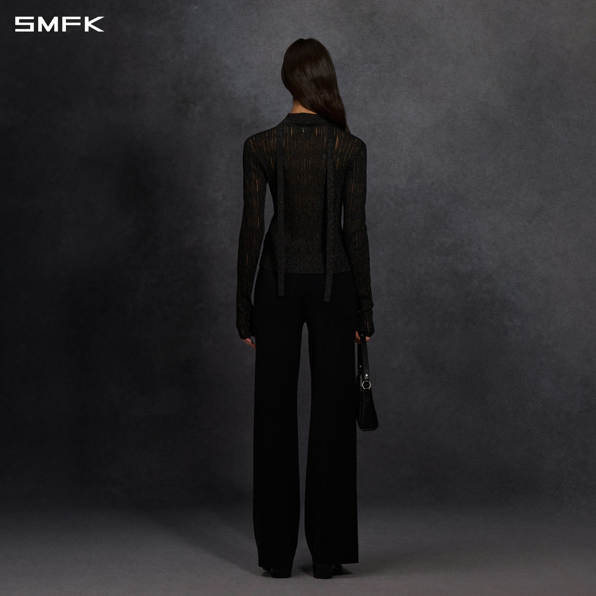 MYTH SIREN AURORA EVENING SLIM KNIT SHIRT/METALLIC YARN AURORA BLACK