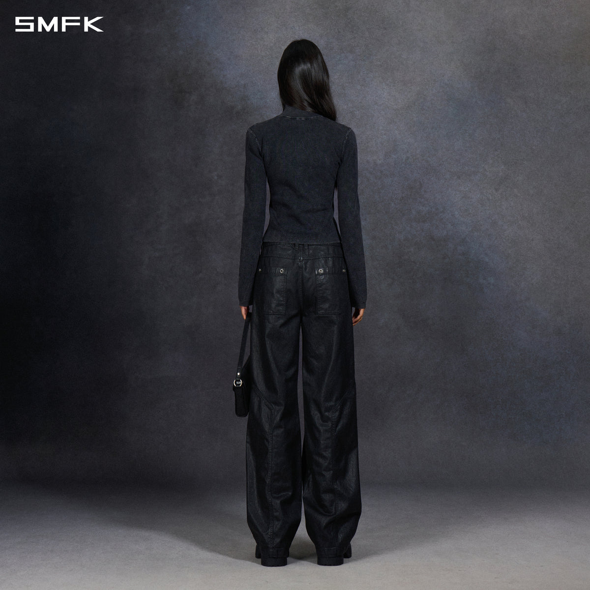 MYTH AEOLUS AURORA SLIM HIGH NECK KNIT JACKET/LS-COTTON/COLD DYE WILD BLACK