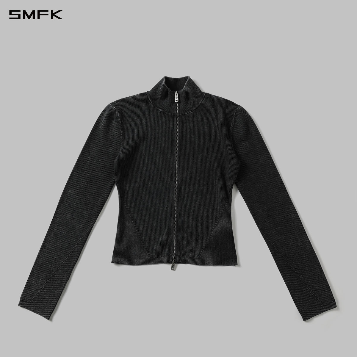 MYTH AEOLUS AURORA SLIM HIGH NECK KNIT JACKET/LS-COTTON/COLD DYE WILD BLACK