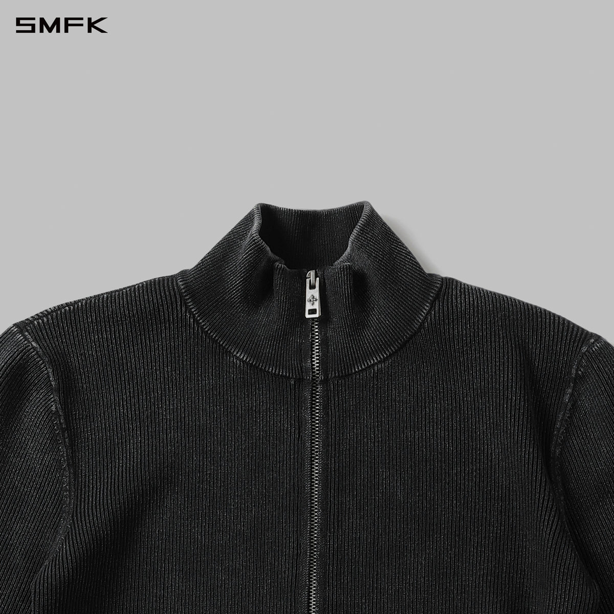 MYTH AEOLUS AURORA SLIM HIGH NECK KNIT JACKET/LS-COTTON/COLD DYE WILD BLACK