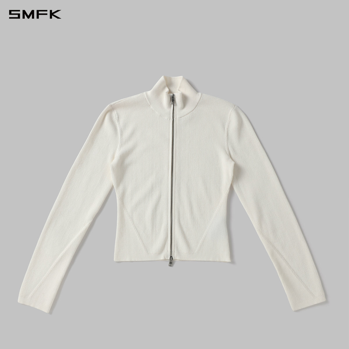 MYTH AEOLUS AURORA SLIM HIGH NECK KNIT JACKET/LS-COTTON/COLD DYE WHITE GREY