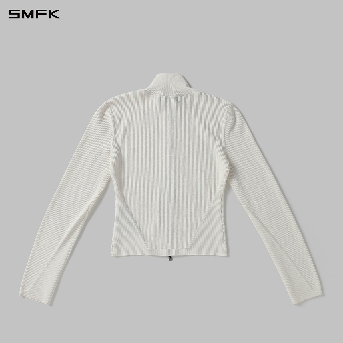 MYTH AEOLUS AURORA SLIM HIGH NECK KNIT JACKET/LS-COTTON/COLD DYE WHITE GREY