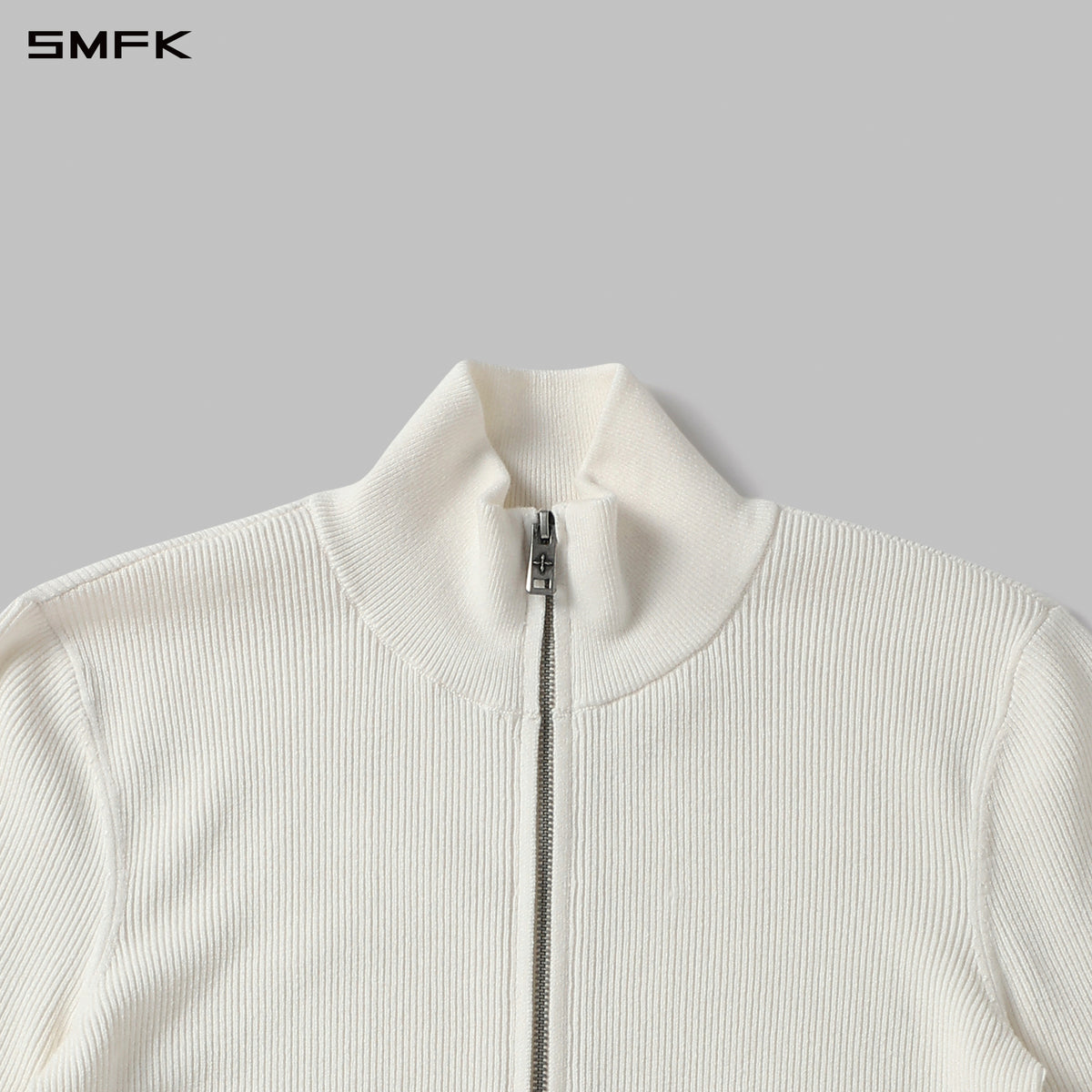 MYTH AEOLUS AURORA SLIM HIGH NECK KNIT JACKET/LS-COTTON/COLD DYE WHITE GREY