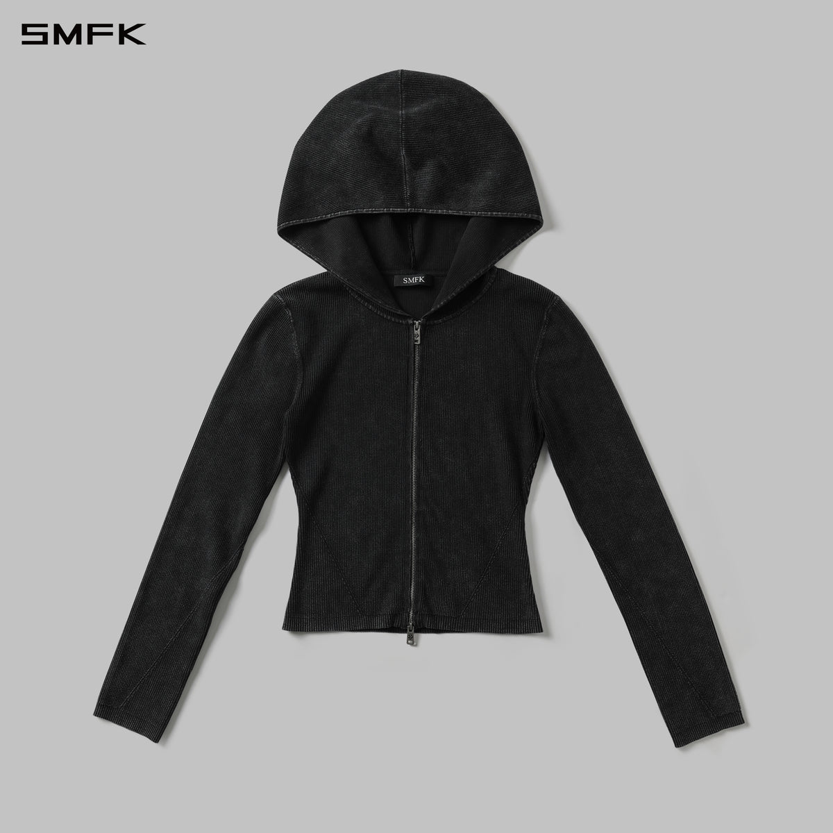 MYTH AEOLUS AURORA SLIM KNIT HOODED JACKET/LS-COTTON/COLD DYE WILD BLACK