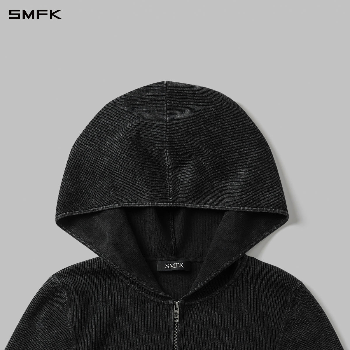 MYTH AEOLUS AURORA SLIM KNIT HOODED JACKET/LS-COTTON/COLD DYE WILD BLACK