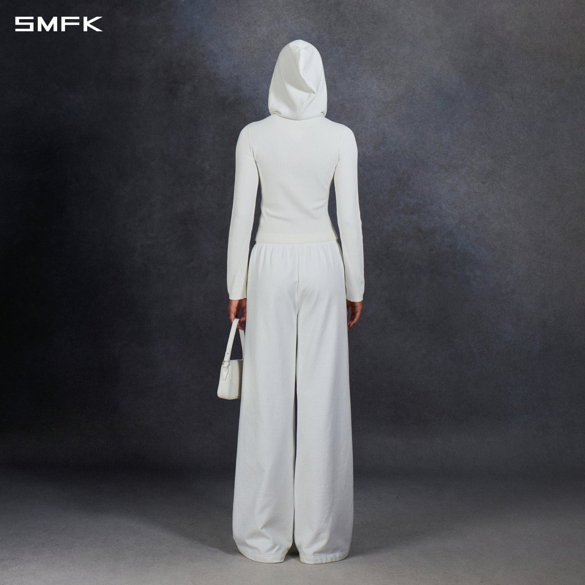 MYTH AEOLUS AURORA SLIM KNIT HOODED JACKET/LS-COTTON/COLD DYE WHITE GREY