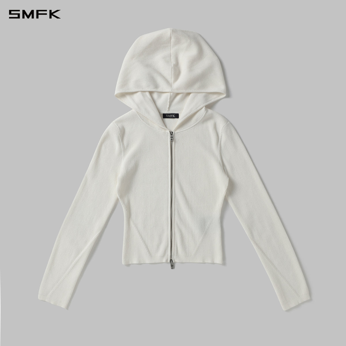 MYTH AEOLUS AURORA SLIM KNIT HOODED JACKET/LS-COTTON/COLD DYE WHITE GREY